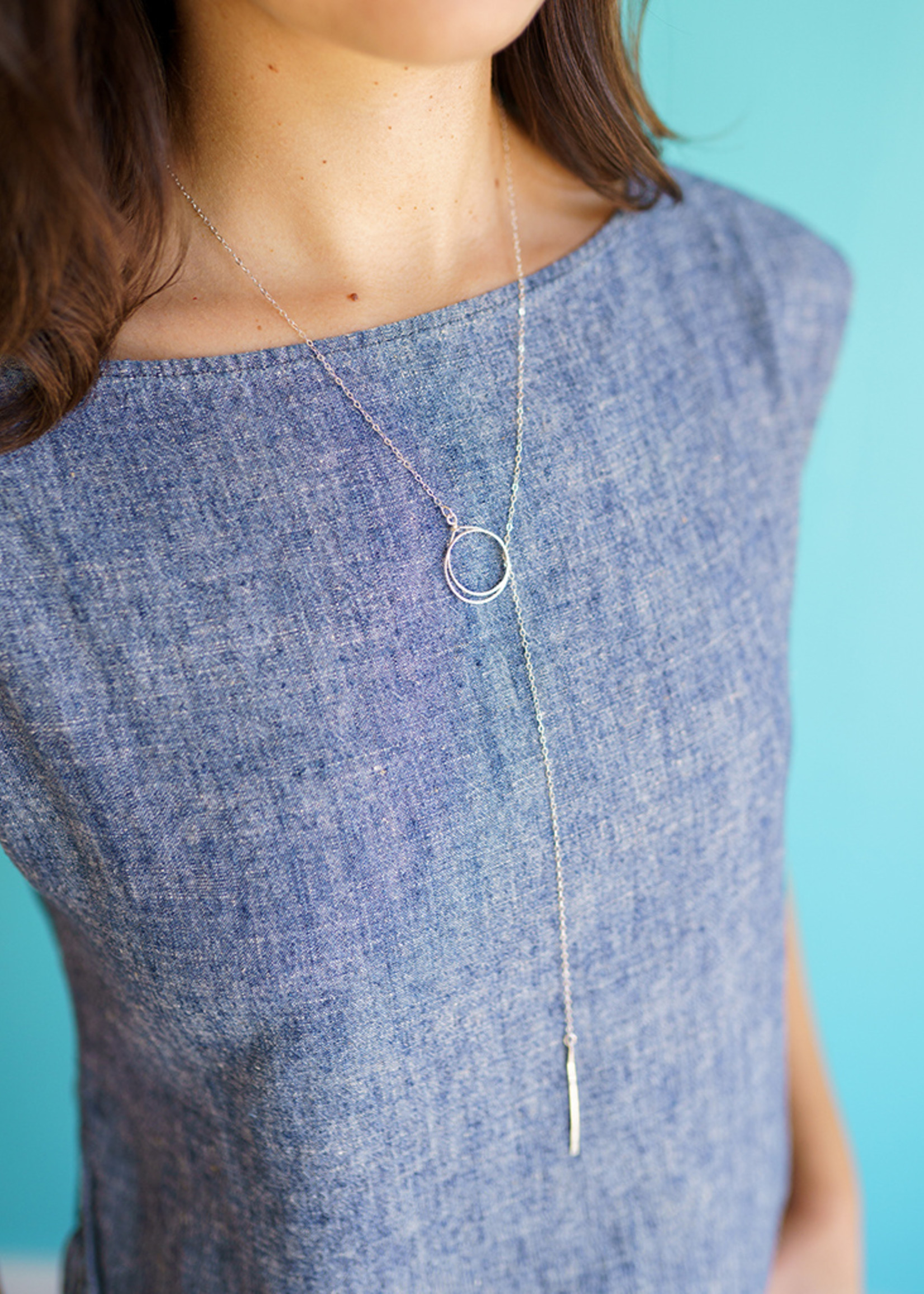 Forai Silver Circle & Line Lariat Necklace