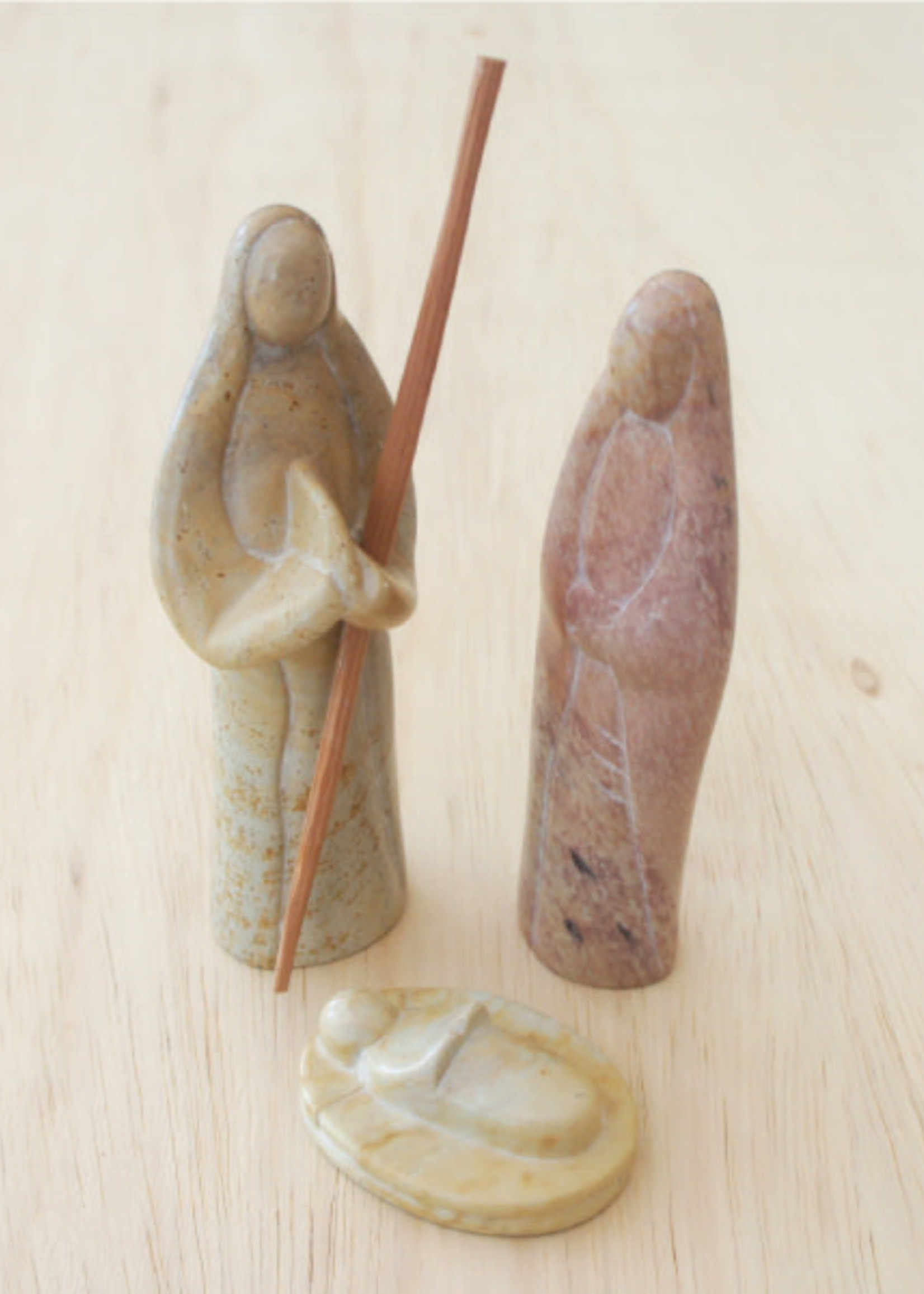 Venture Imports Soapstone Natural 3-Piece Nativity