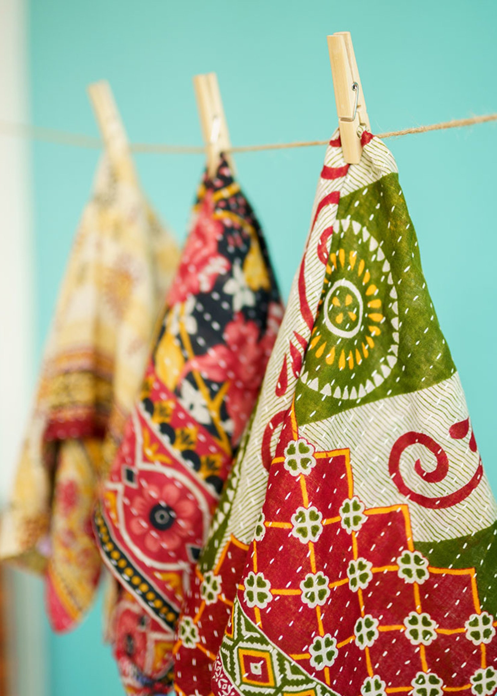 Kantha Dishcloths Set of 3, Fair Trade Kitchen Textiles