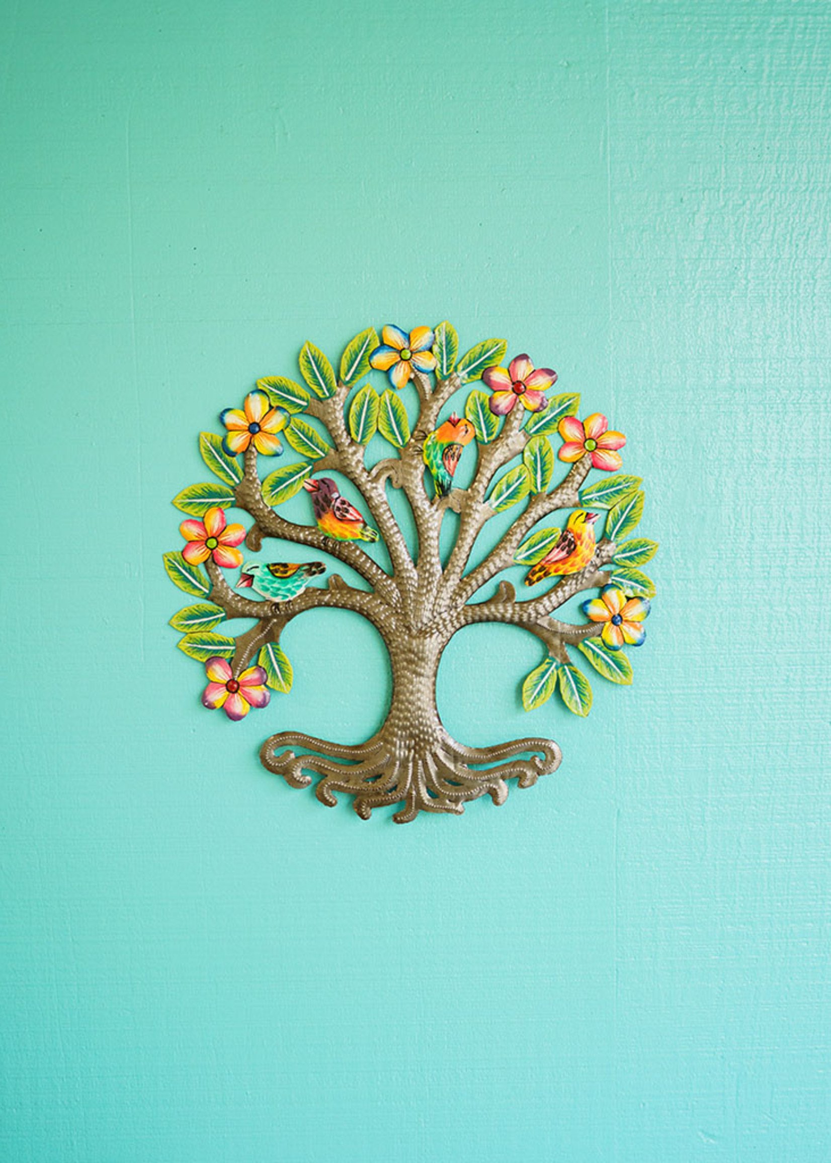Beyond Borders Painted Floral Halo Tree Metal Art