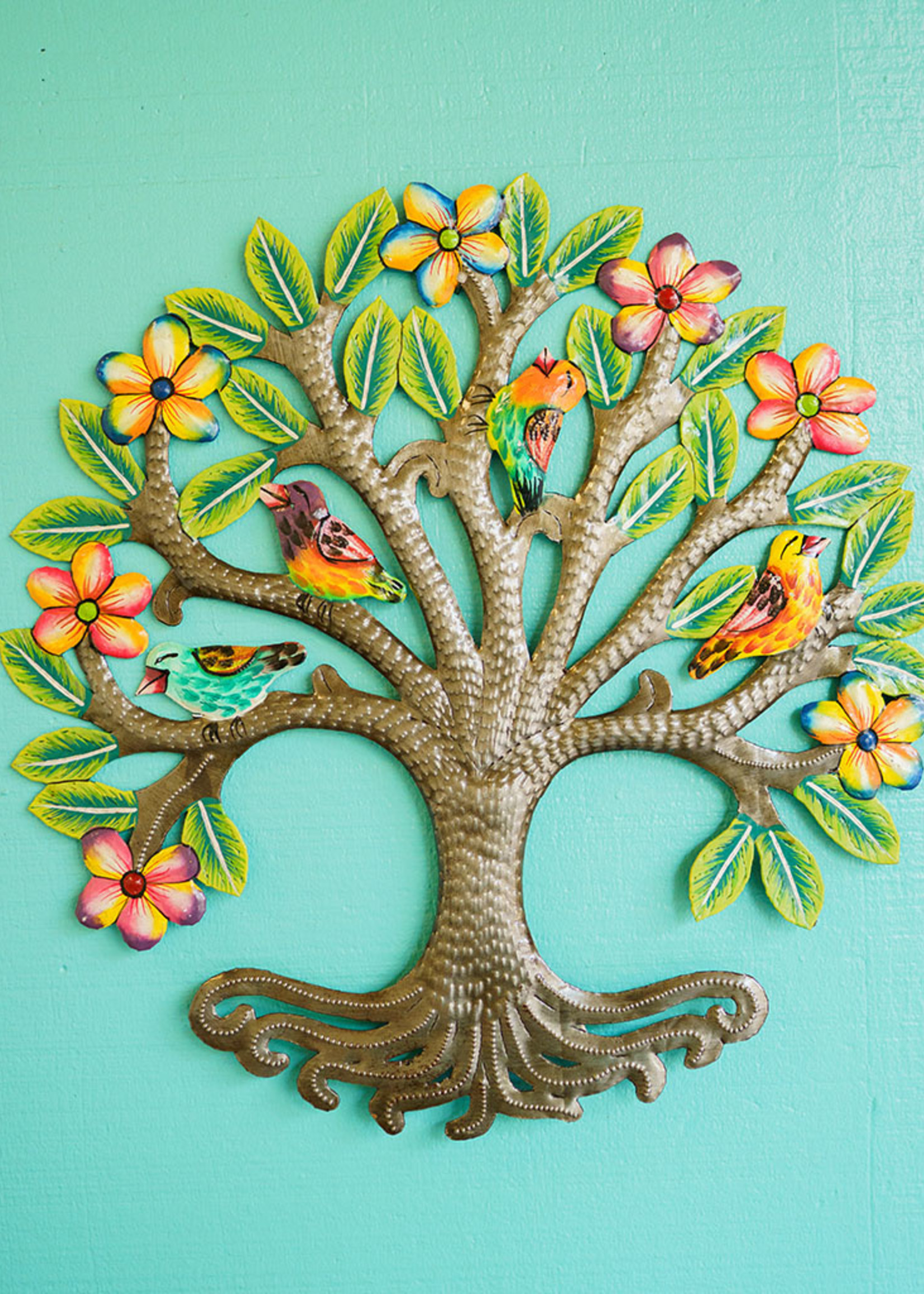 Beyond Borders Painted Floral Halo Tree Metal Art