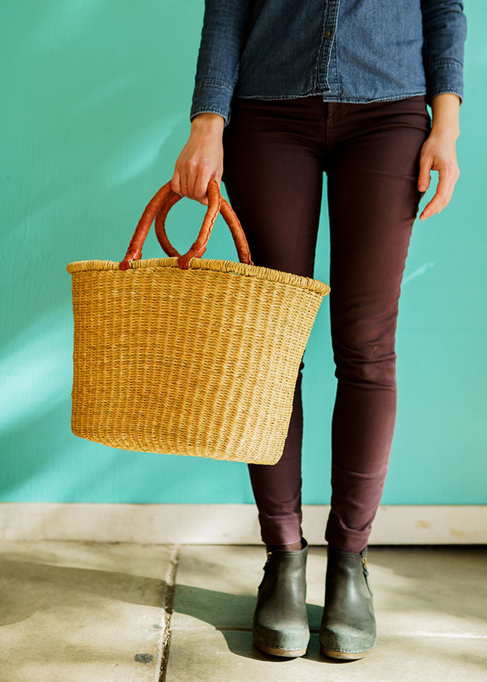 African Market Baskets Natural Oval Shopper Basket