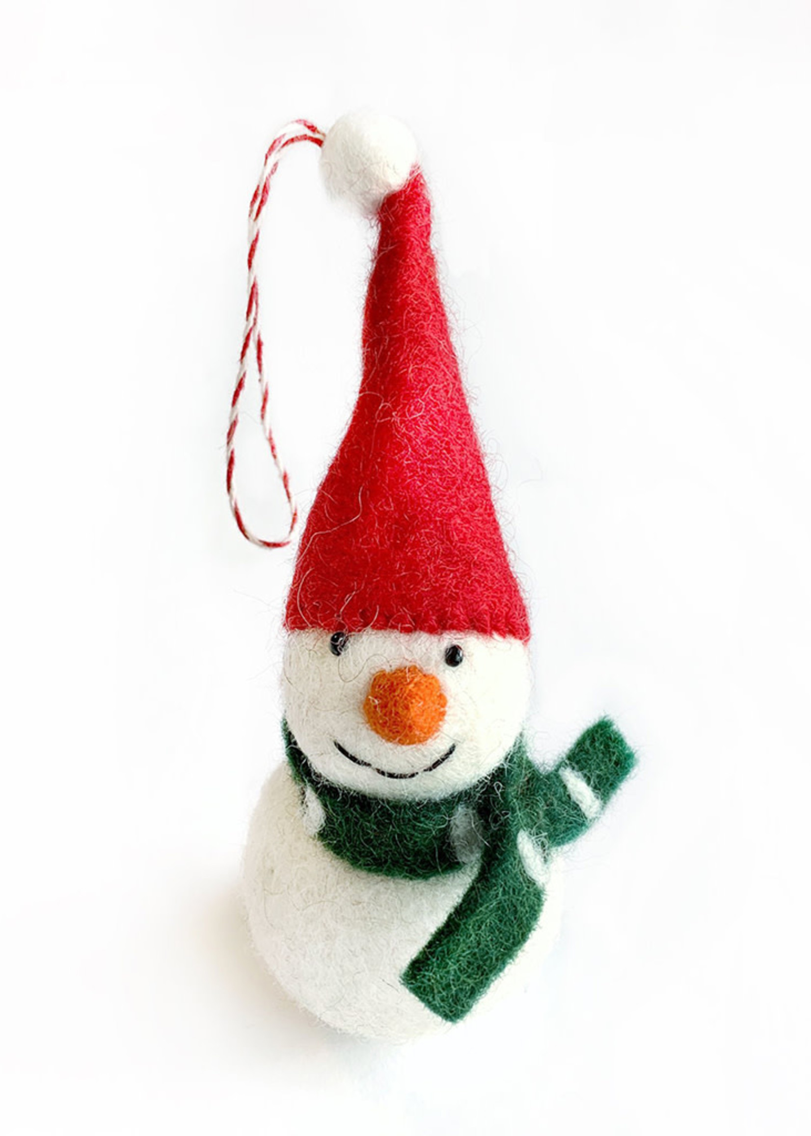 Tufted Wool Snowman with Hat Ornament