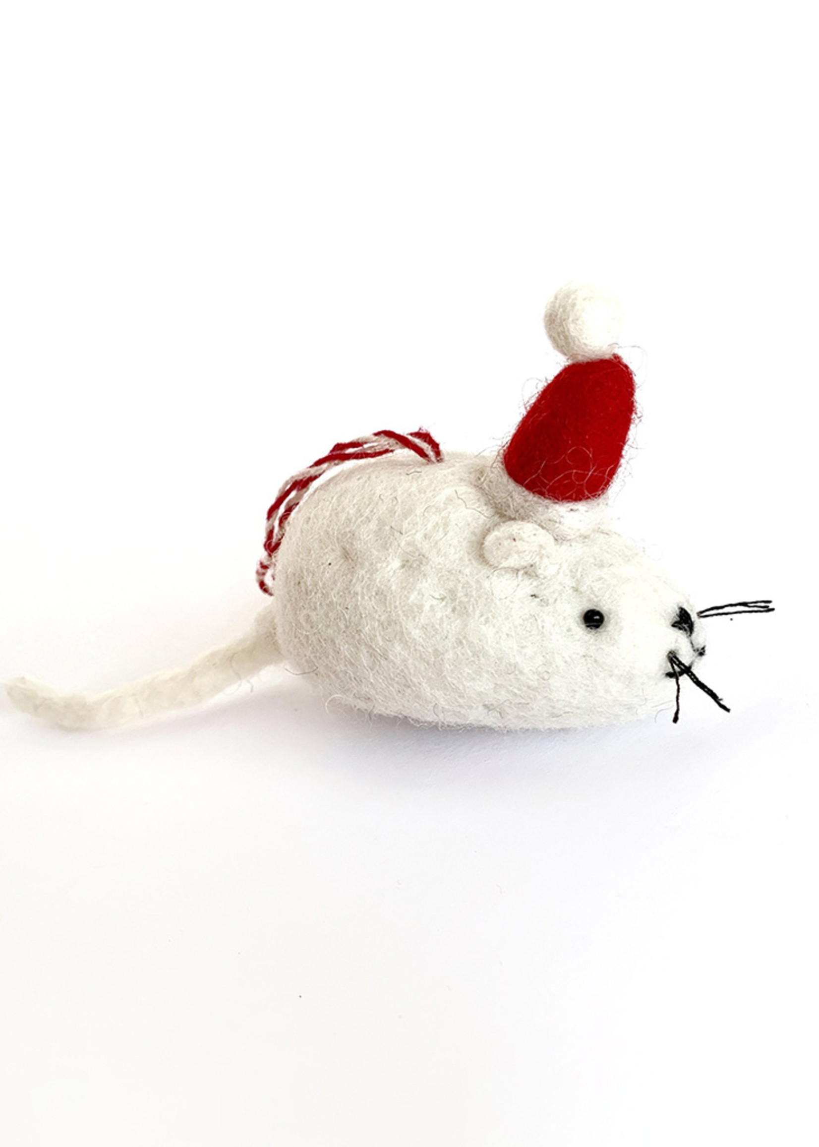 Tufted Wool Mouse with Hat Ornament