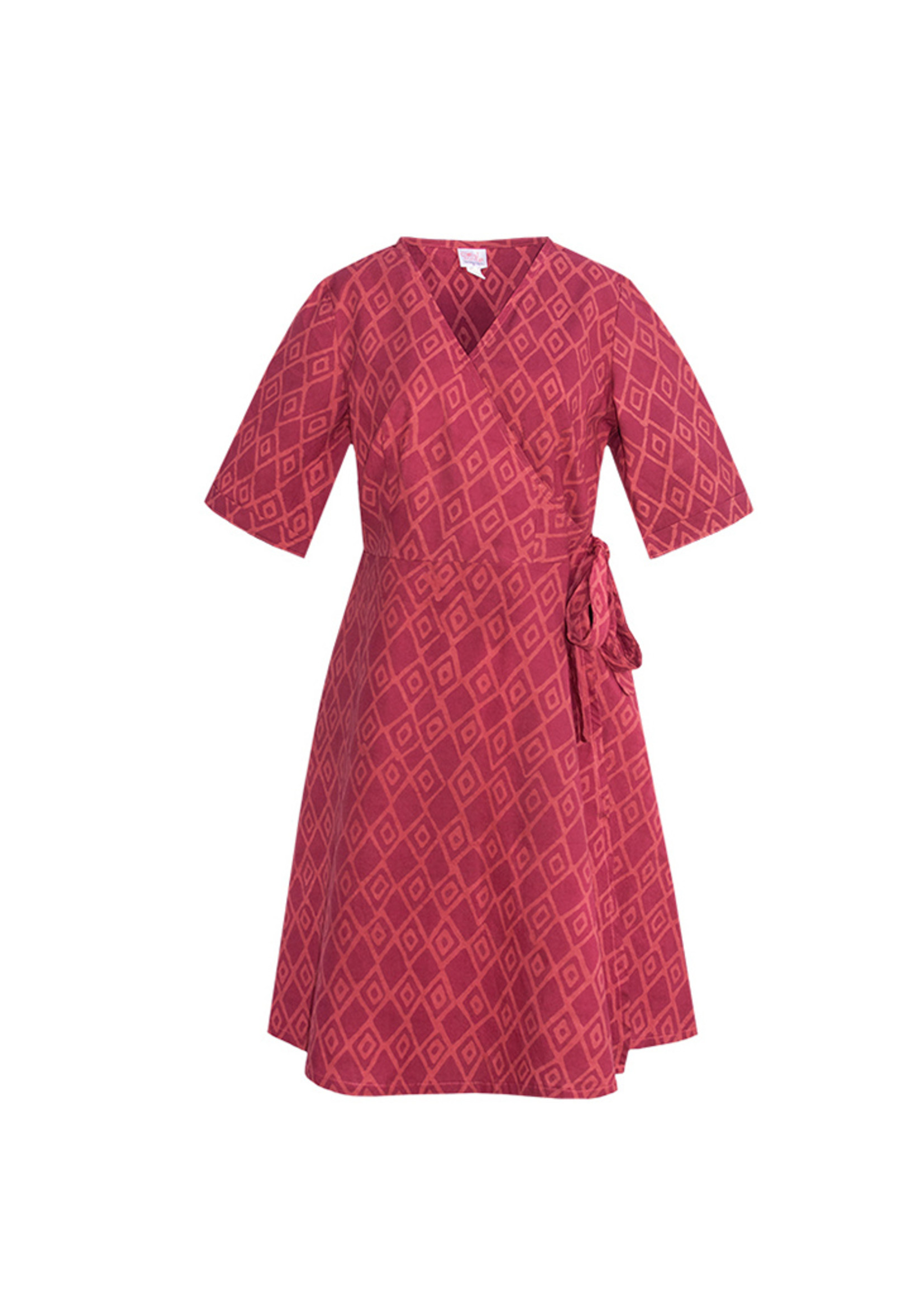 Global Mamas Argyle Wine Wrap Dress - 3/4 Sleeve