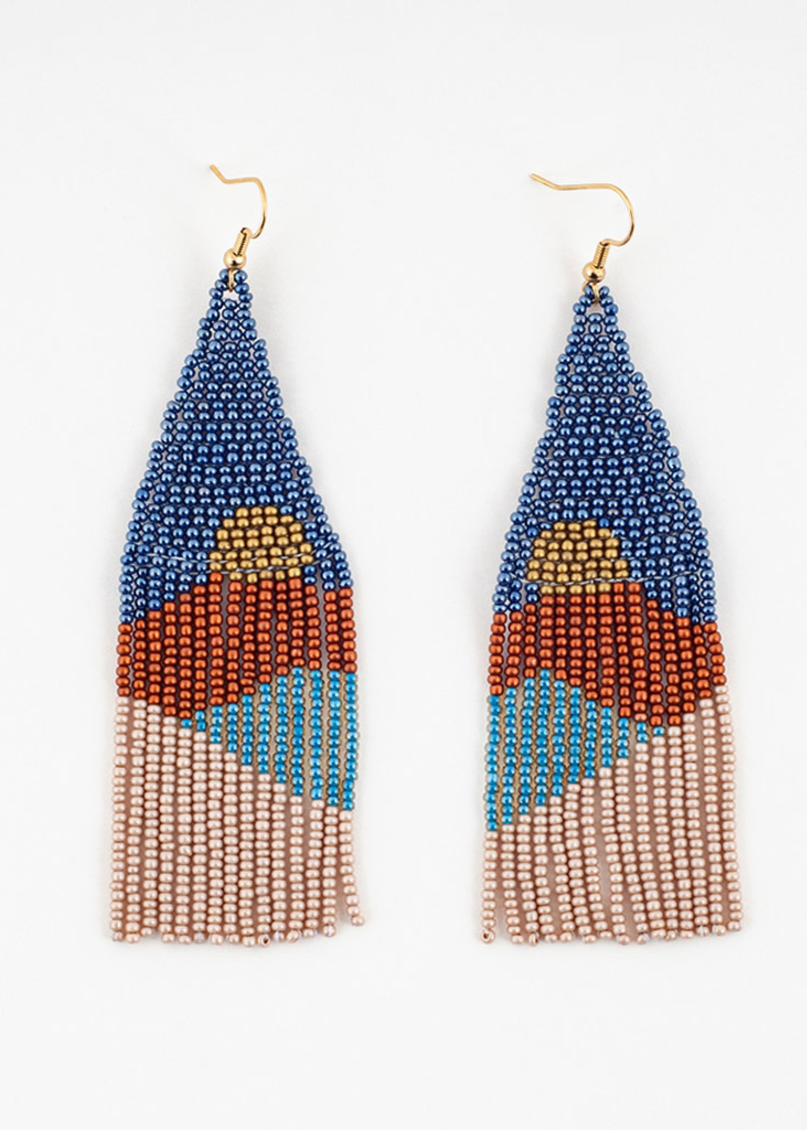 Beaded Handwoven Wildflower Fringe Earrings