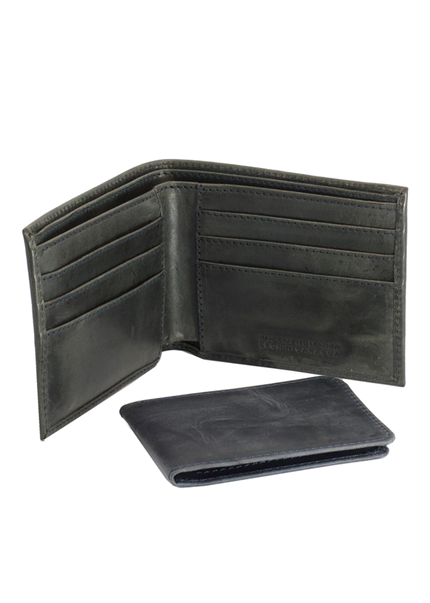 Factory Crosshatched Faux-Leather Bifold Wallet - Black