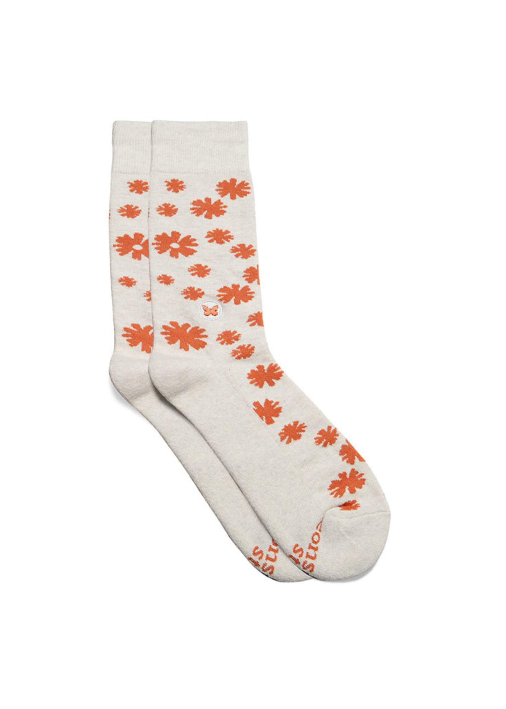 Conscious Step Women's Orange Flower Socks - Stop Violence Against Women