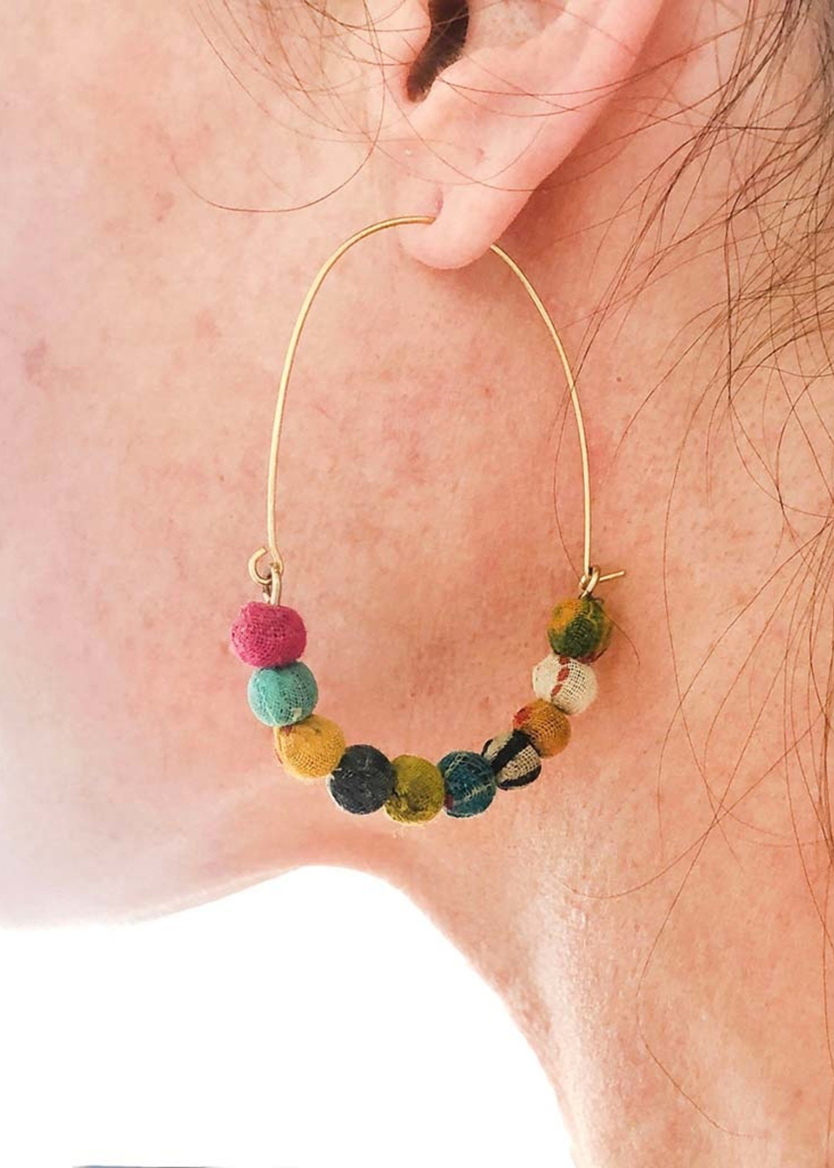 WorldFinds Elongated Kantha Wire Hoop Earrings