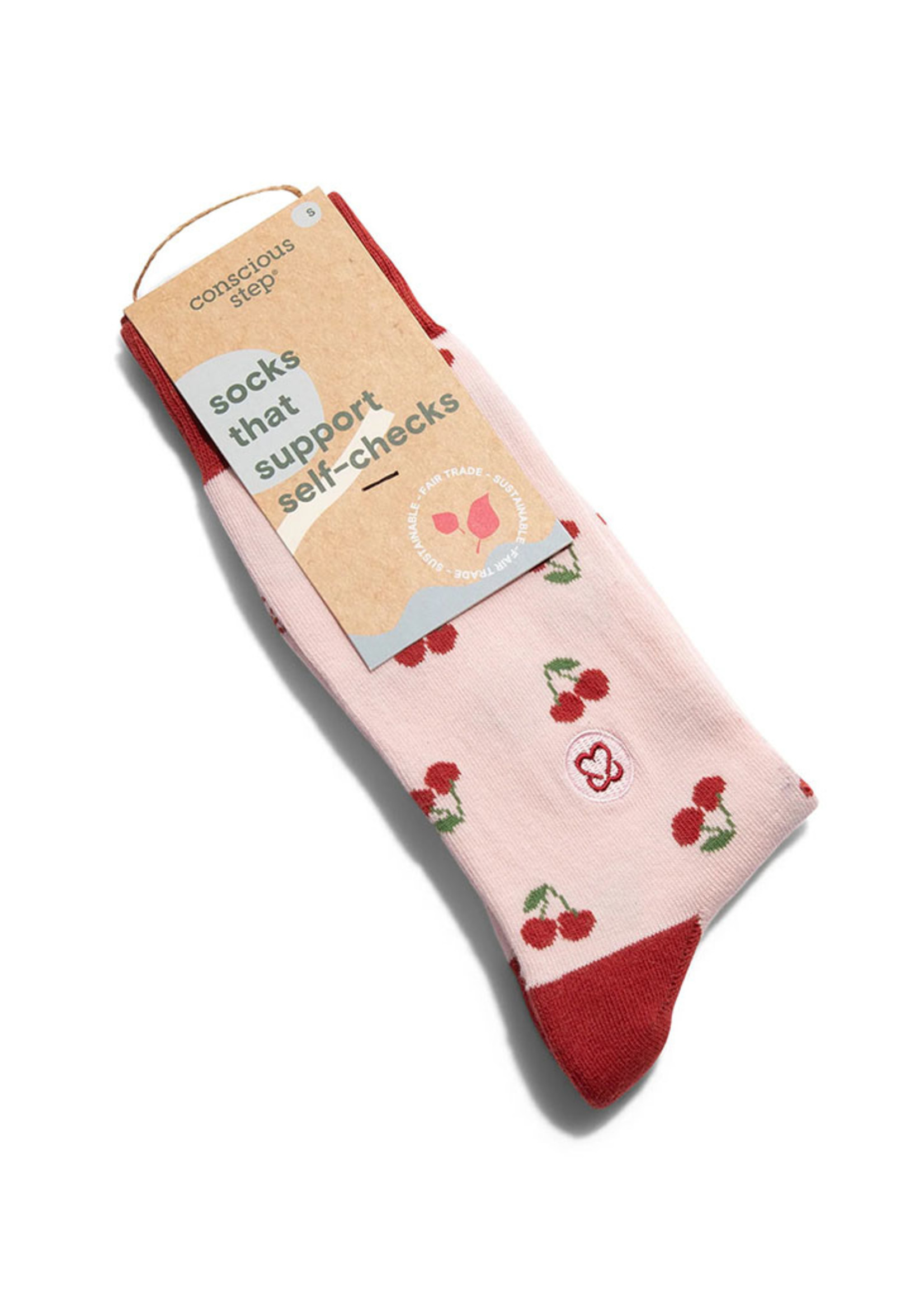 Conscious Step Men's Cherry Socks that Support Self-Checks