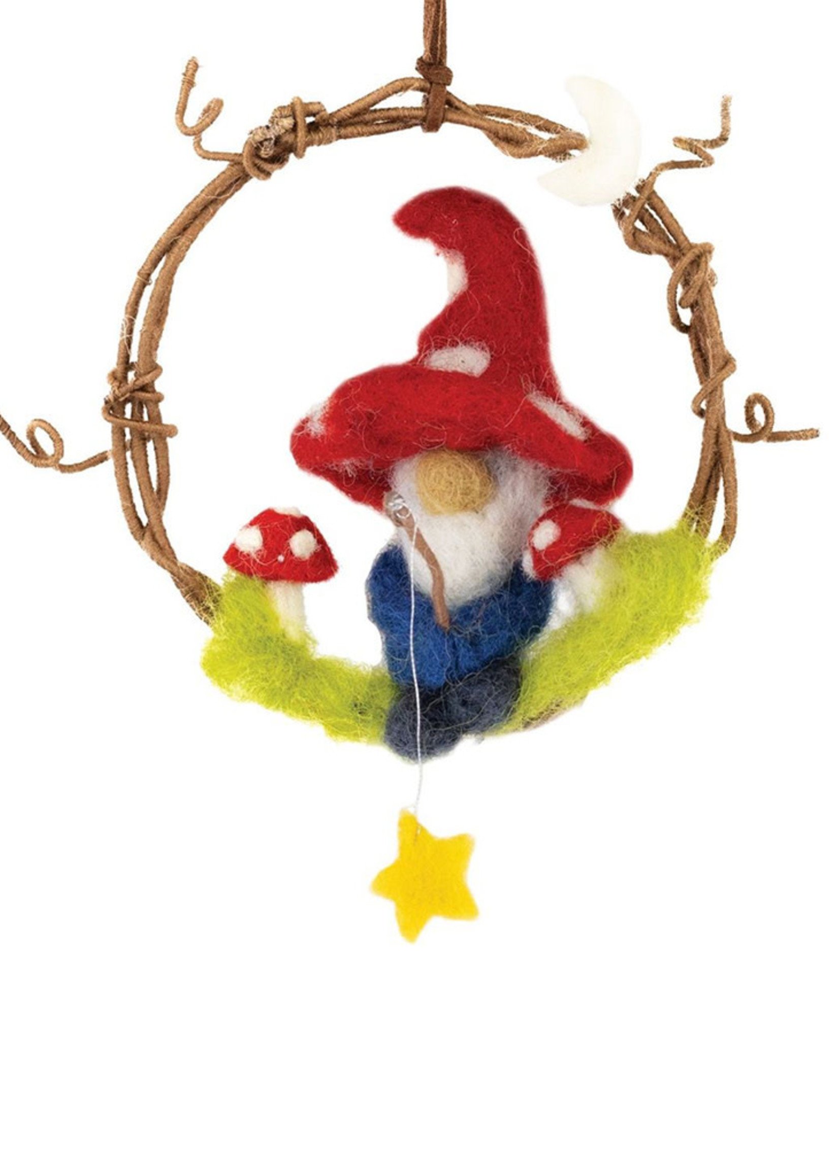 dZi Mini Wreath Fishing Gnome Ornament