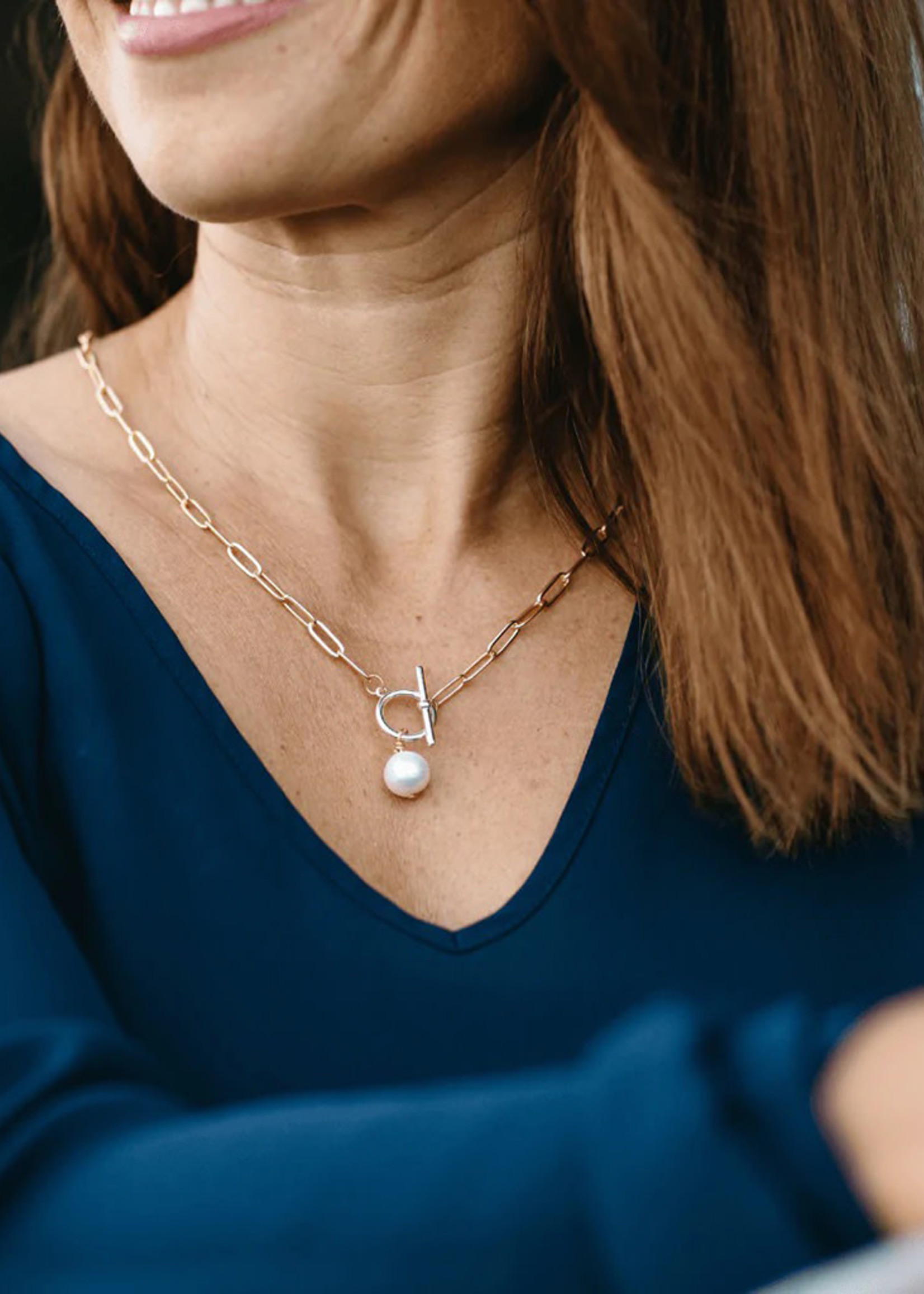 Celebrate Pearl Paperclip Toggle Necklace from HumanKind Fair Trade