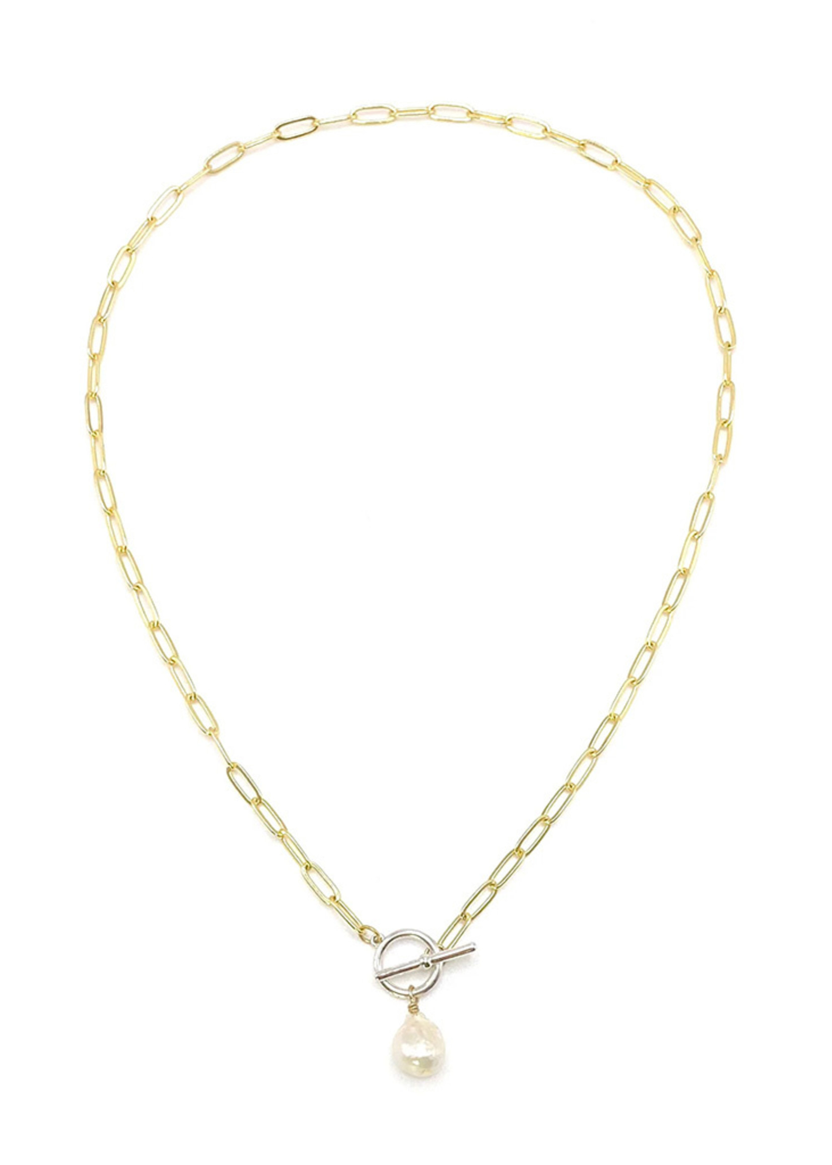 Purpose Jewelry Celebrate Pearl Paperclip Toggle Necklace