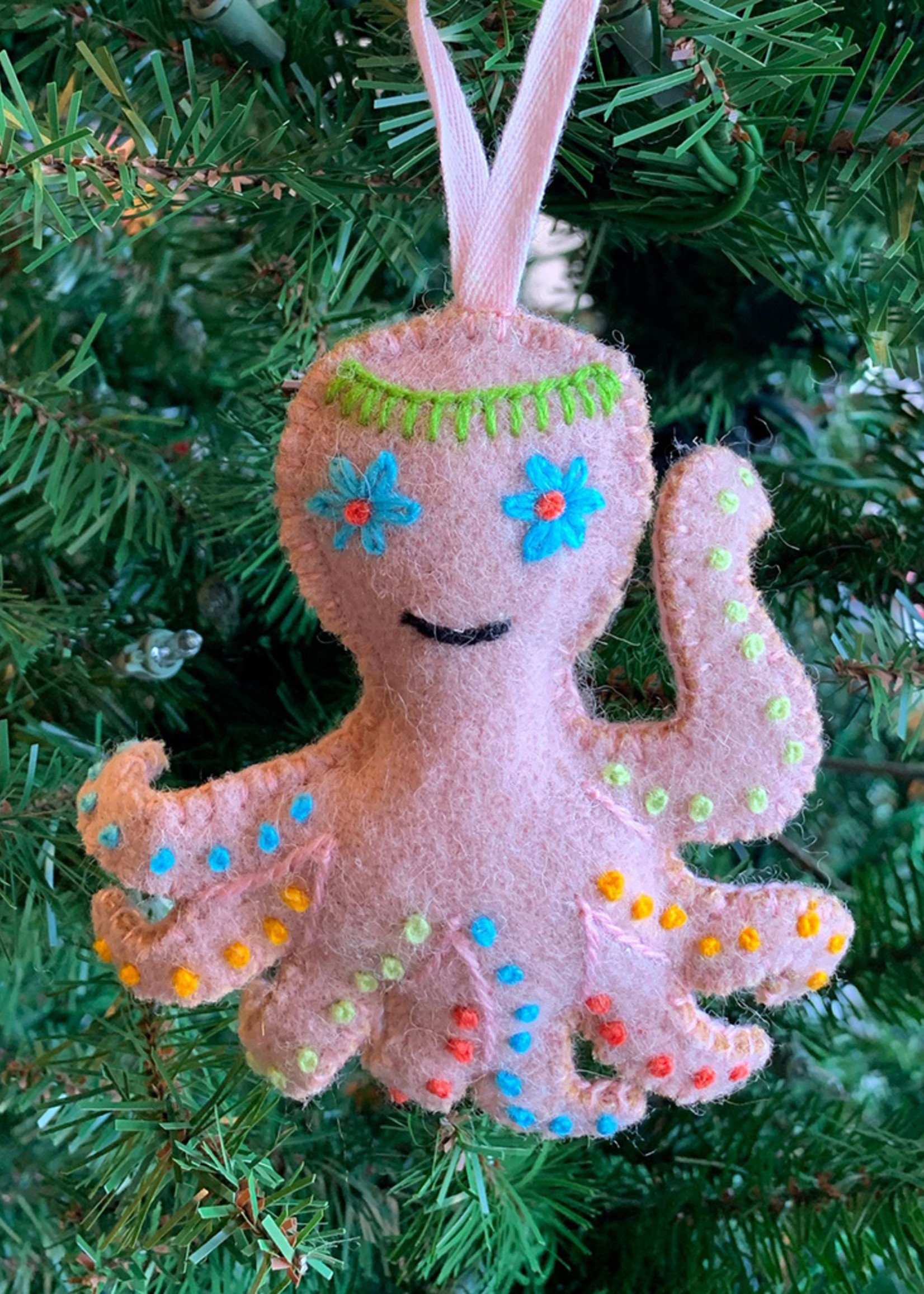 Wool Octopus Embroidered Ornament