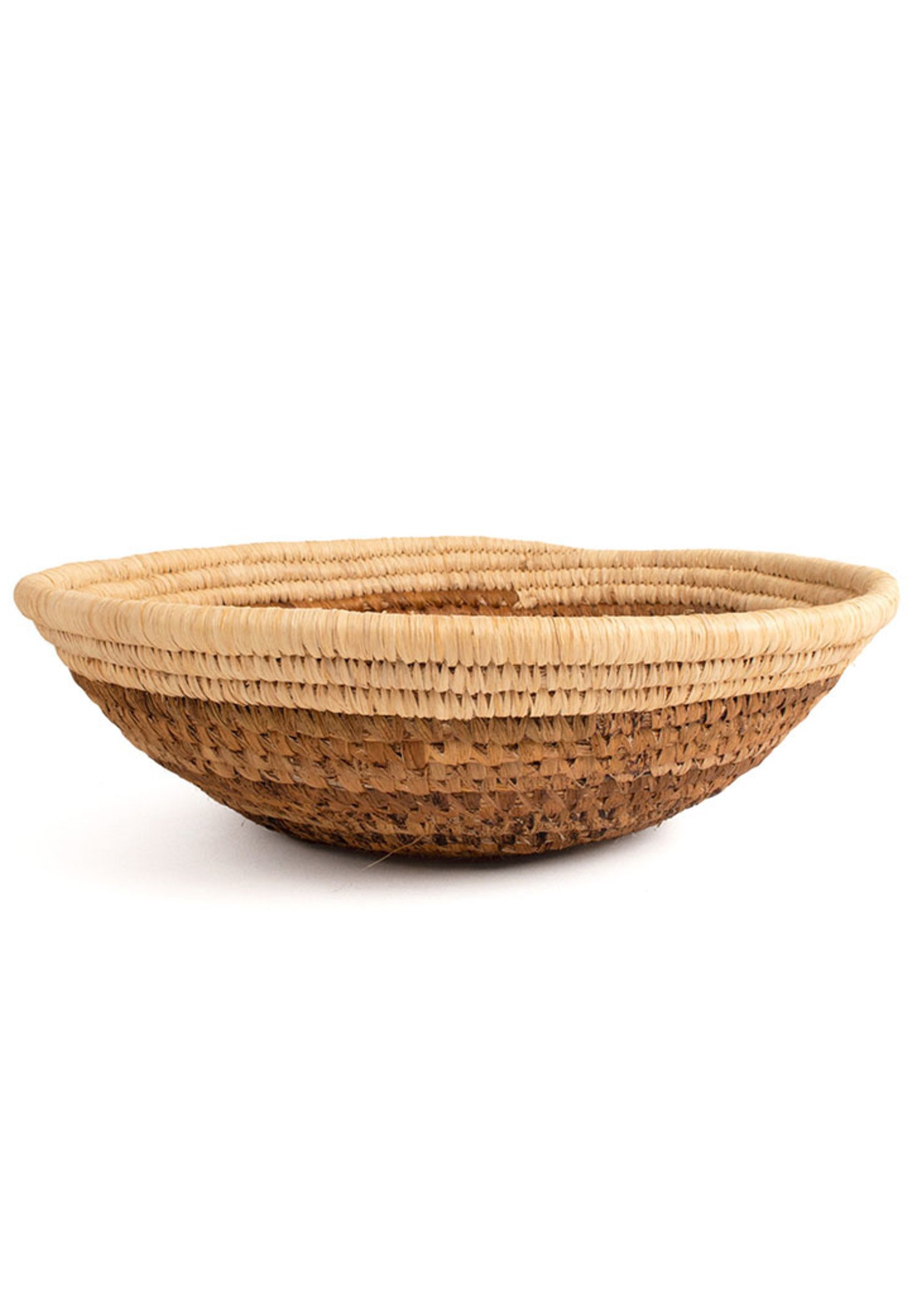 Kazi 15" Sand Woven Raffia & Banana Bark Bowl Basket