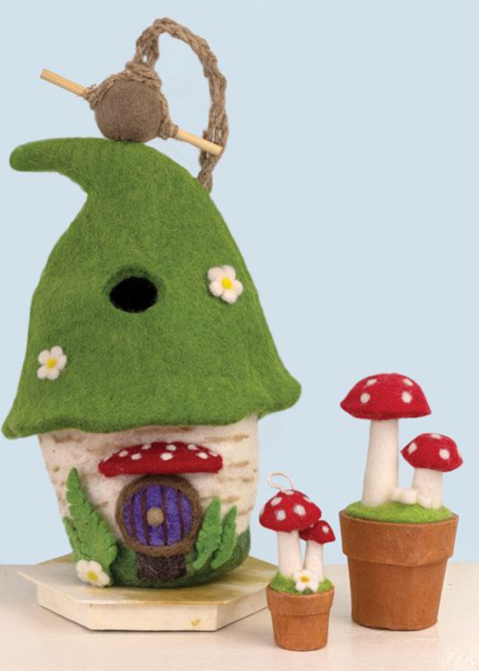 dZi Red Twin Fairy Mushroom Potted Plant