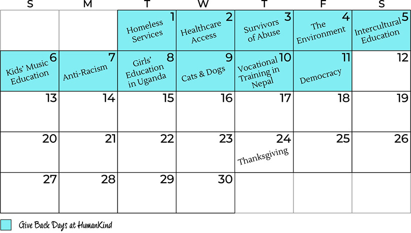 Give Back Days Calendar Schedule