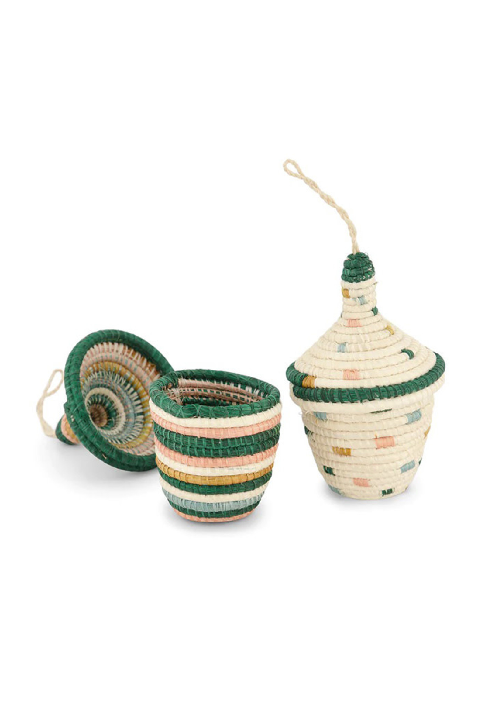 Kazi Green Lidded Basket Ornament Duo