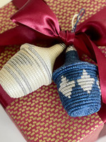 Kazi Navy & Silver Lidded Basket Ornament Duo