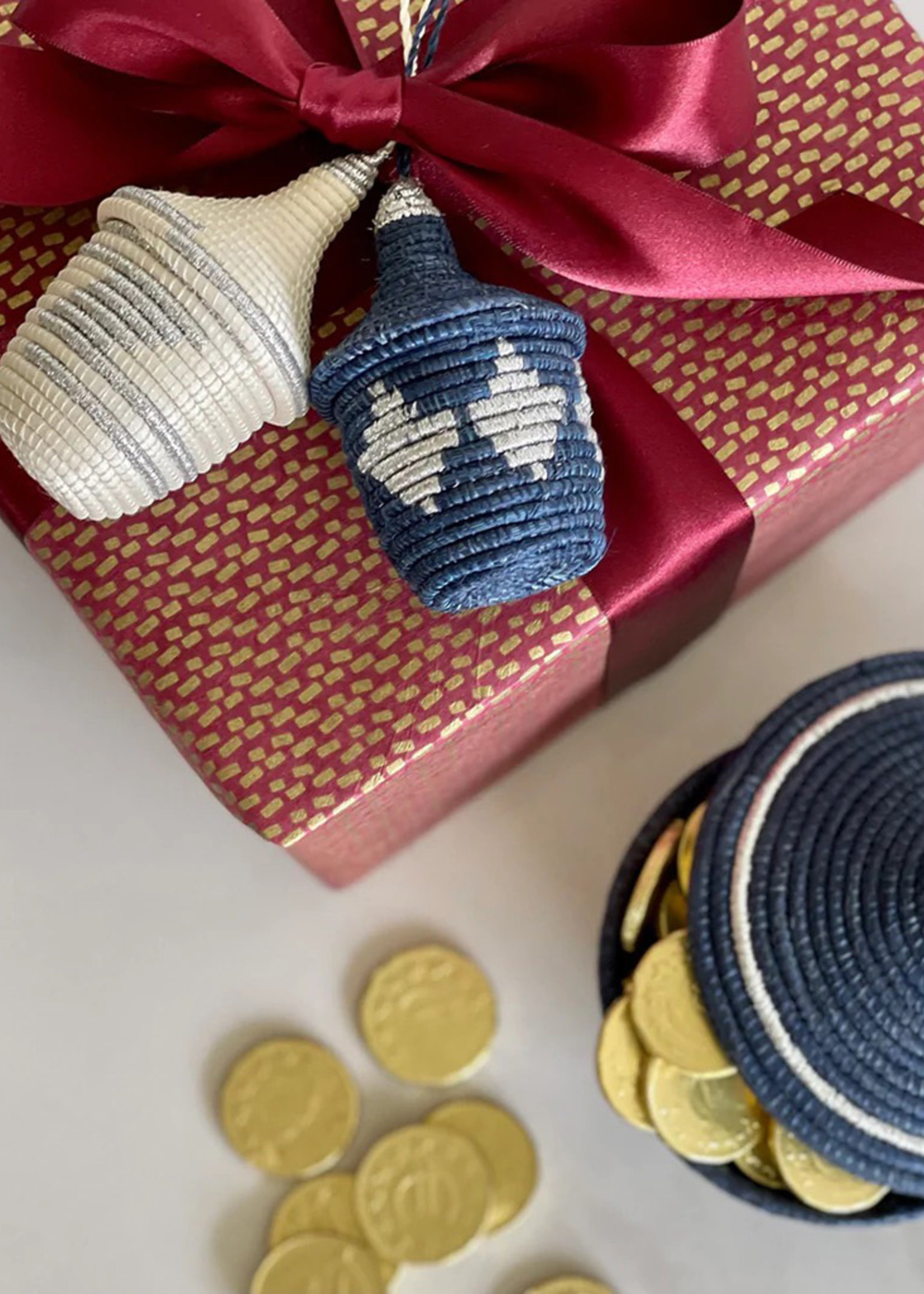 Kazi Navy & Silver Lidded Basket Ornament Duo