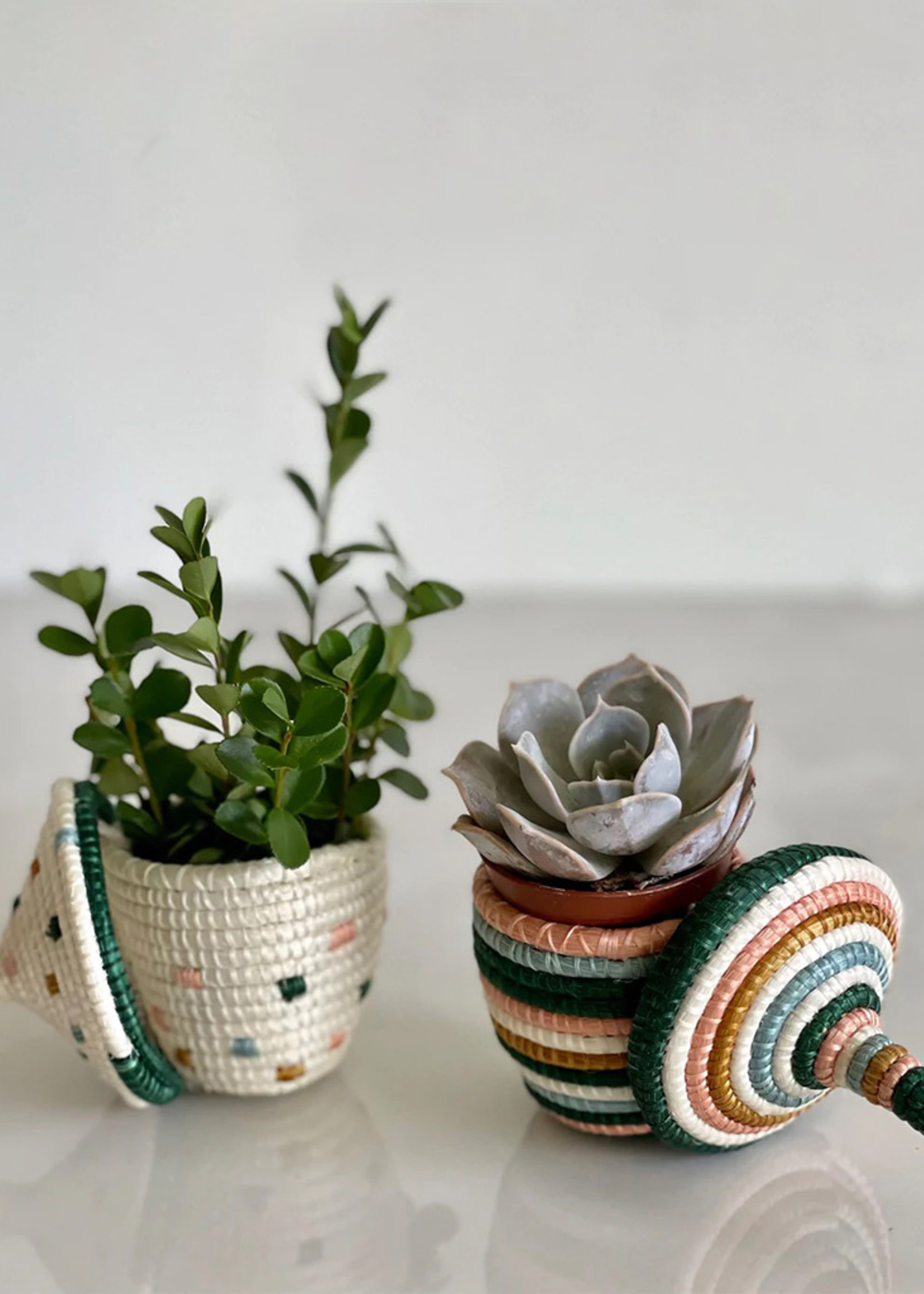 Kazi Green Lidded Basket Ornament Duo