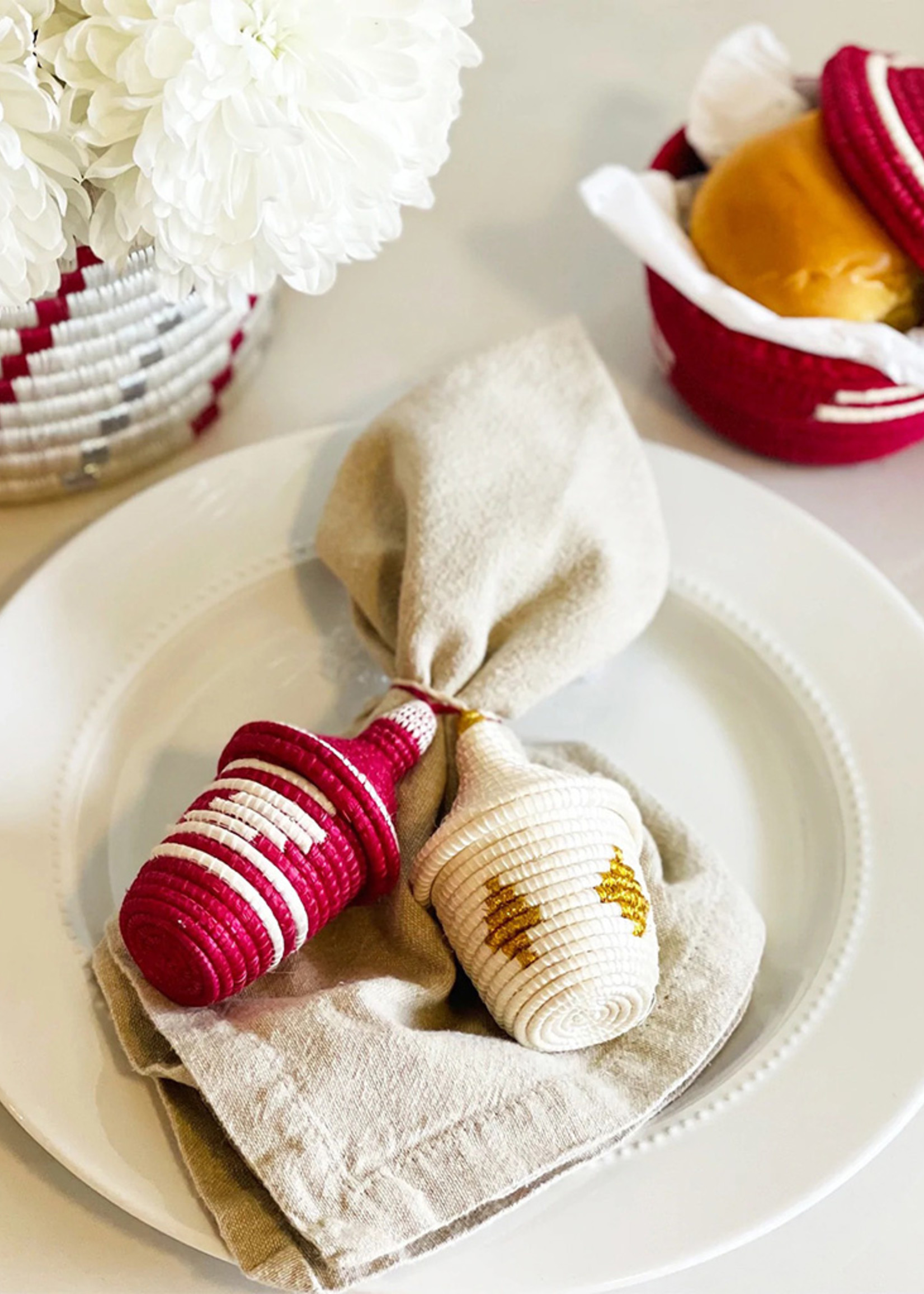 Kazi Red & White Lidded Basket Ornament Duo