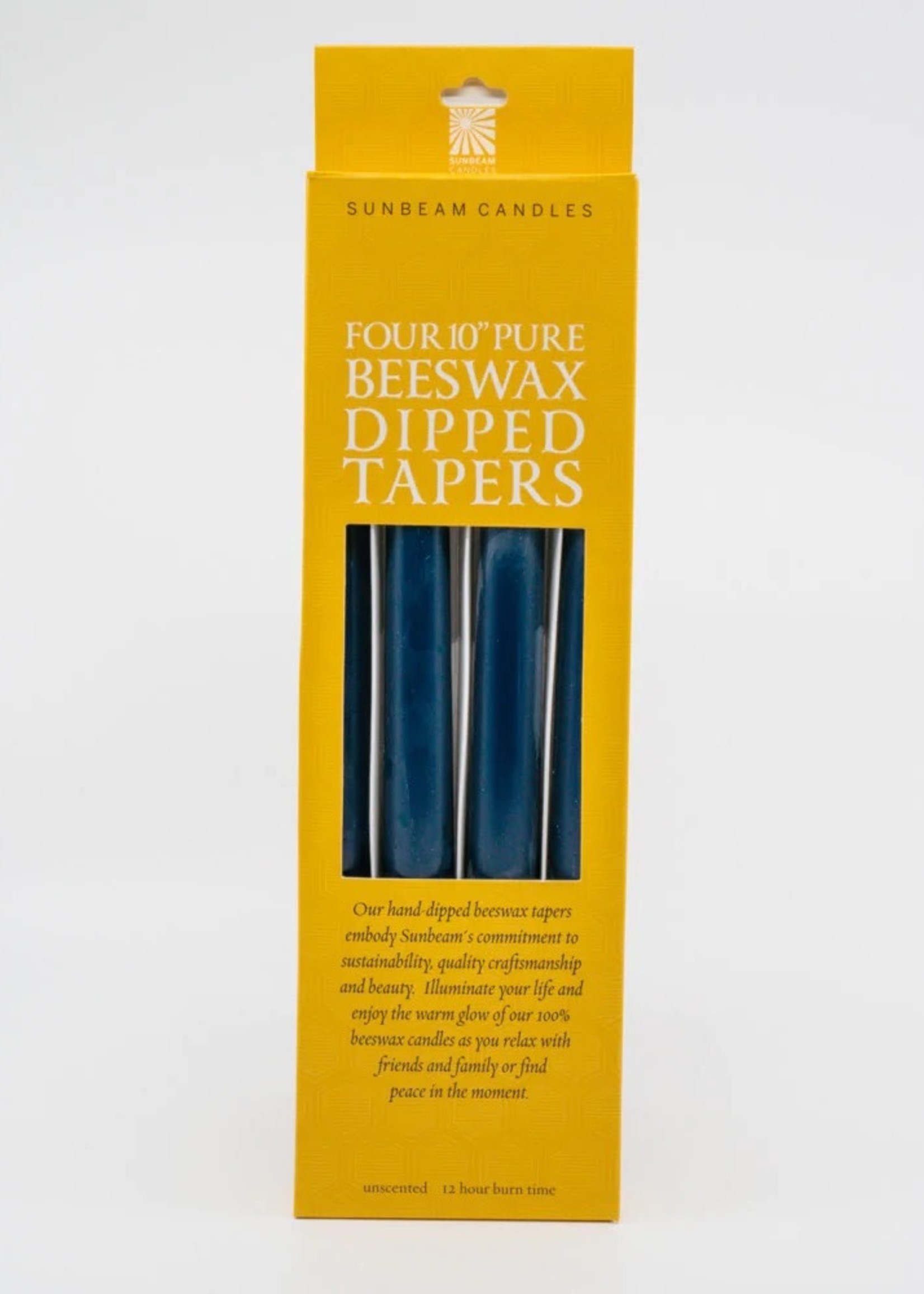 10" Sapphire Blue Beeswax Taper Candles