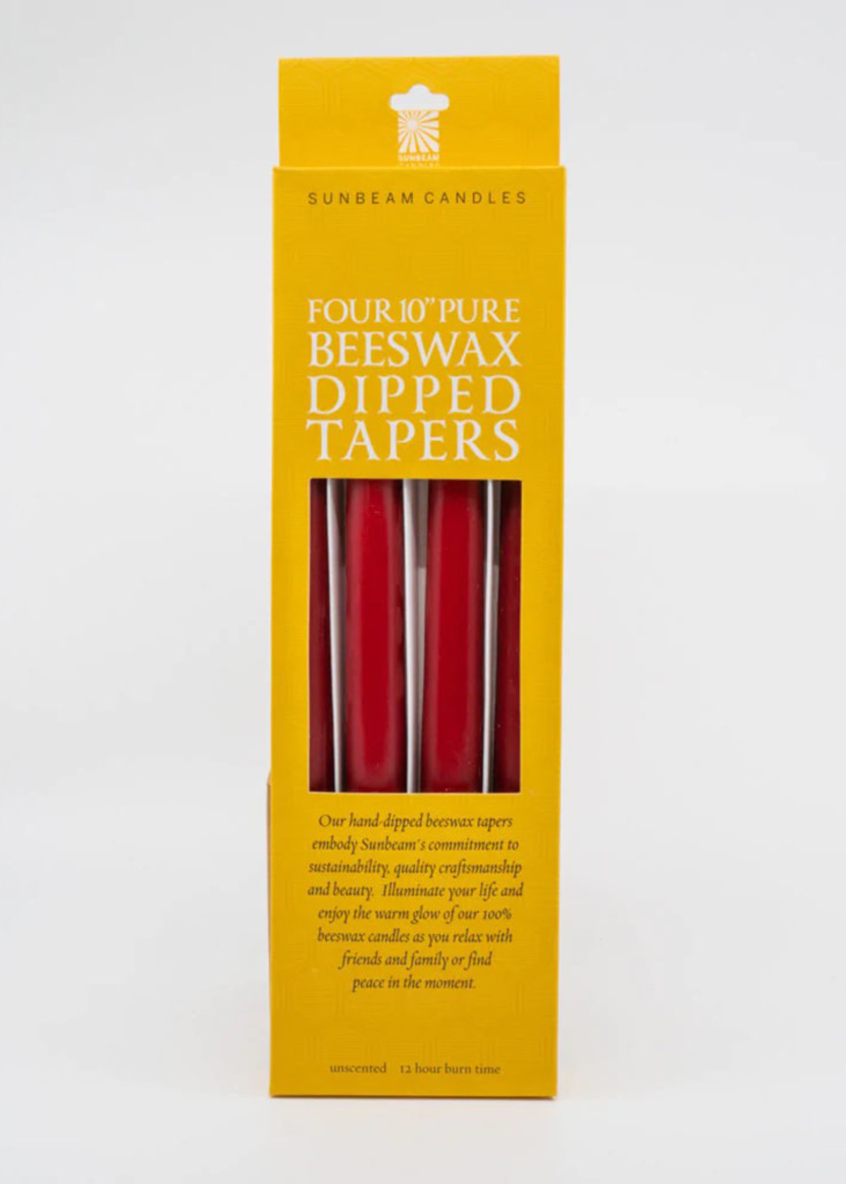 10" Red Beeswax Taper Candles
