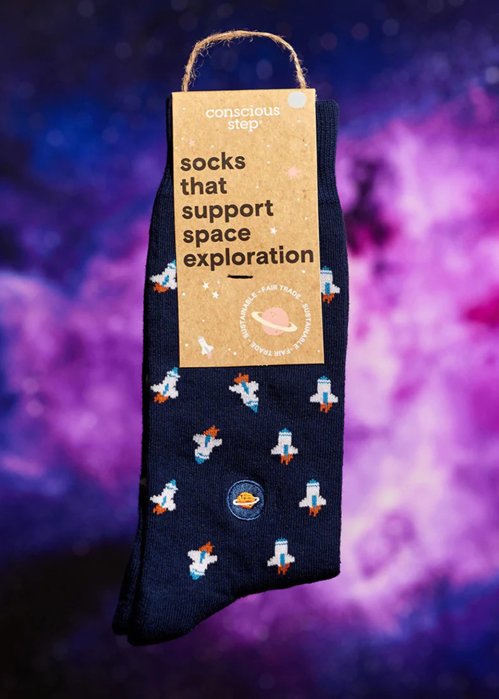 Conscious Step Women's Rocket Ship Socks that Support Space Explore