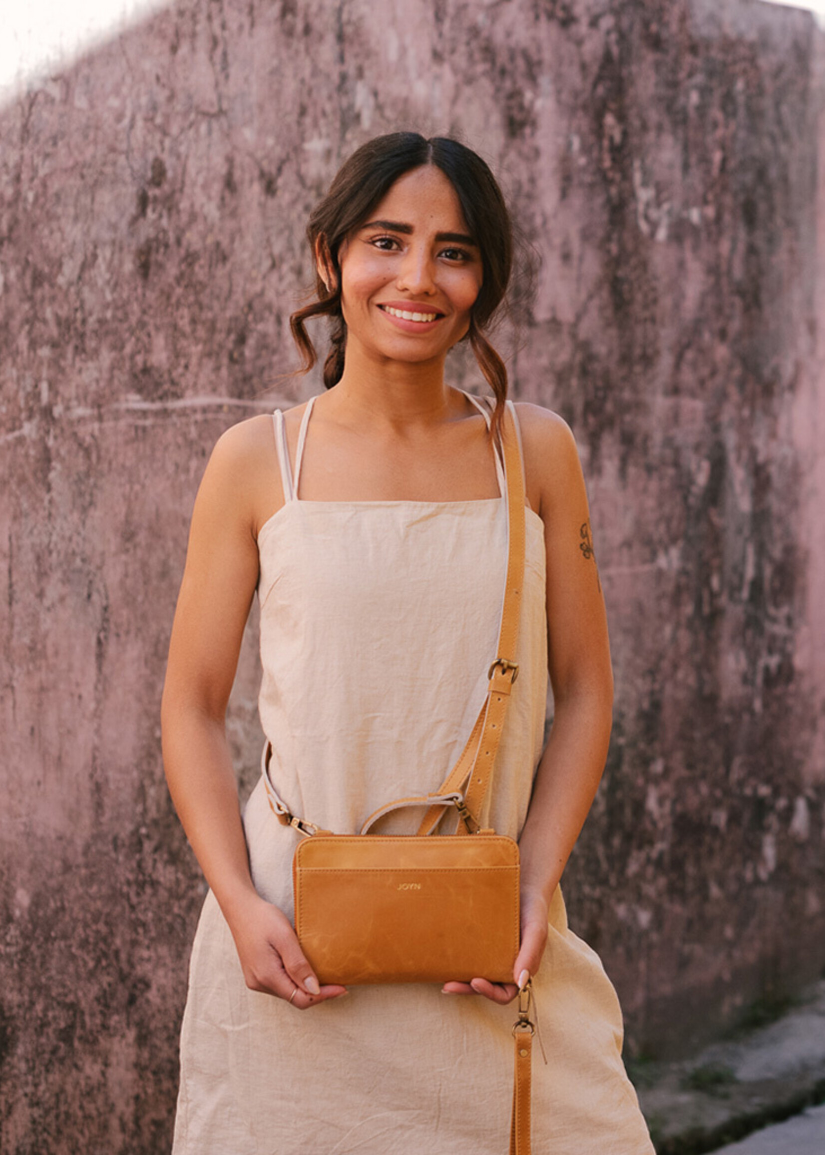 Joyn Camel Brown Crossbody Wallet