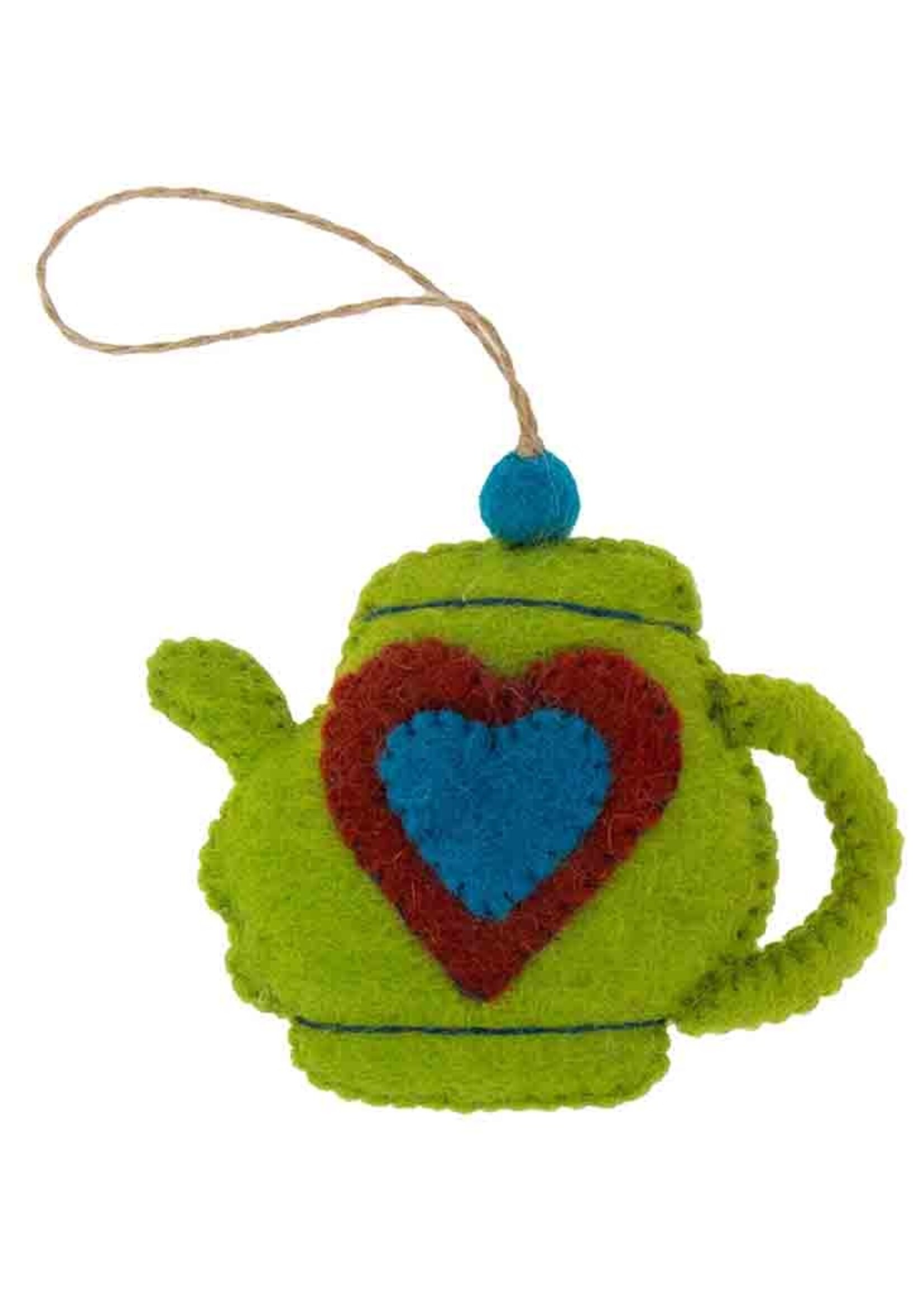 Global Groove Life Felt Tea Pot Ornament - Avocado Green