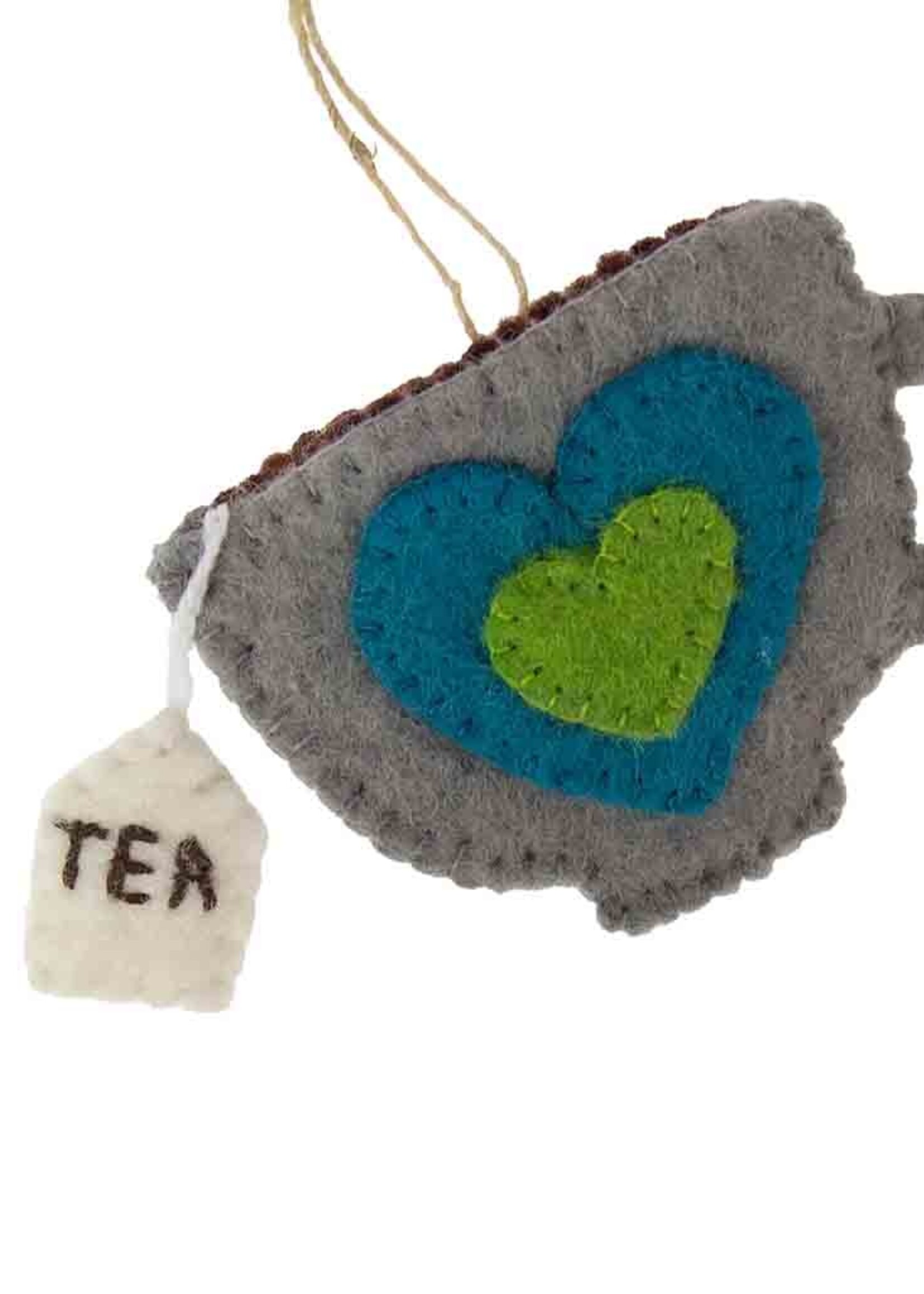 Global Groove Life Felt Tea Cup Ornament - Turquoise Heart