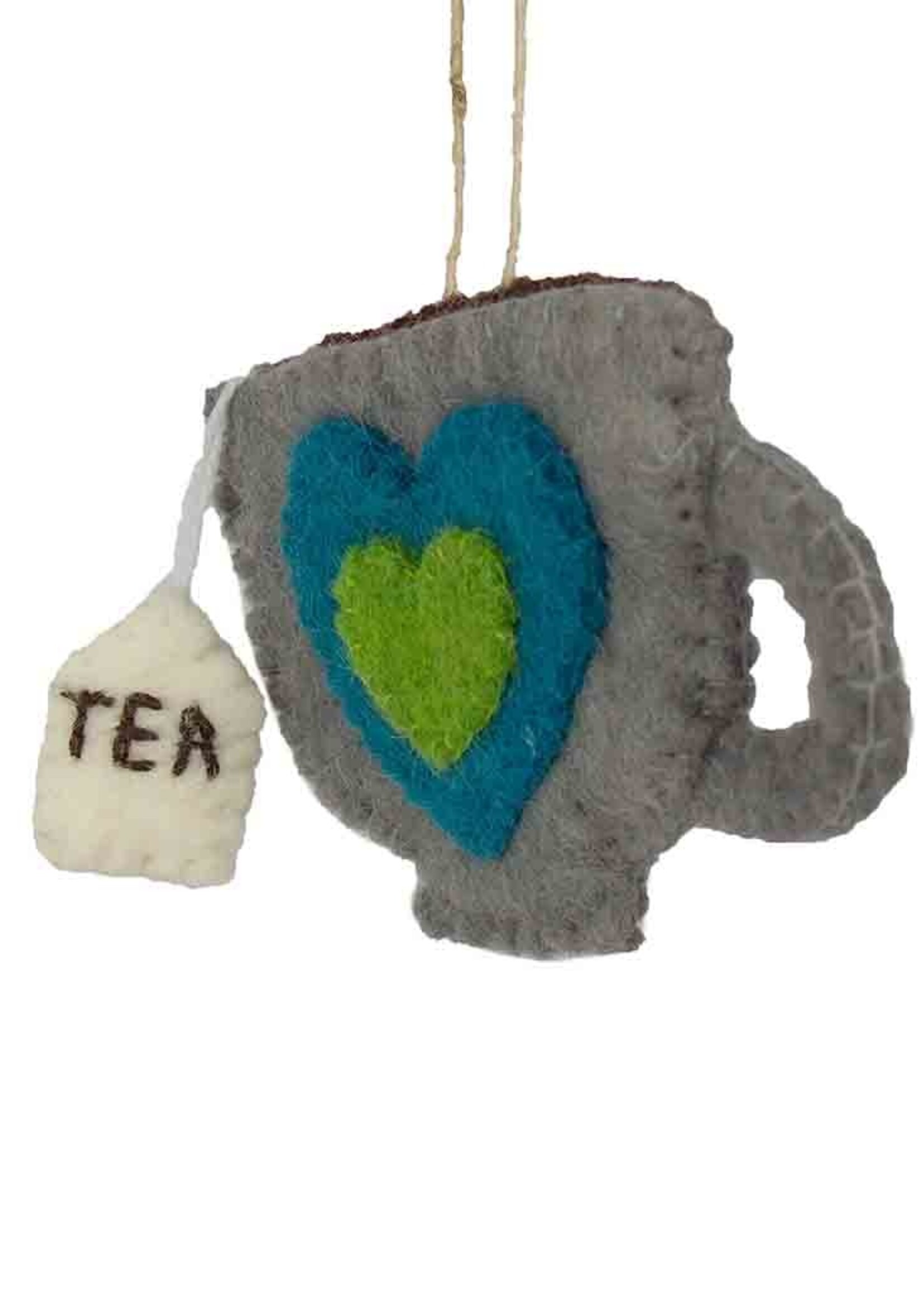 Global Groove Life Felt Tea Cup Ornament - Turquoise Heart