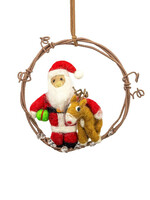 dZi Mini Wreath Santa and Rudolph Ornament