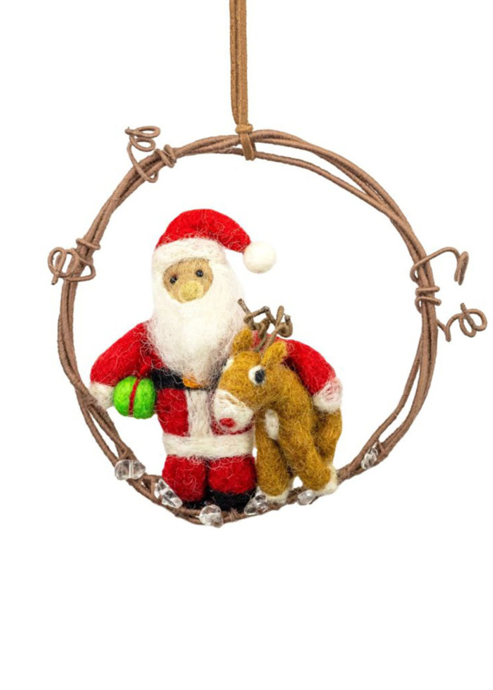 dZi FINAL SALE - Mini Wreath Santa and Rudolph Ornament