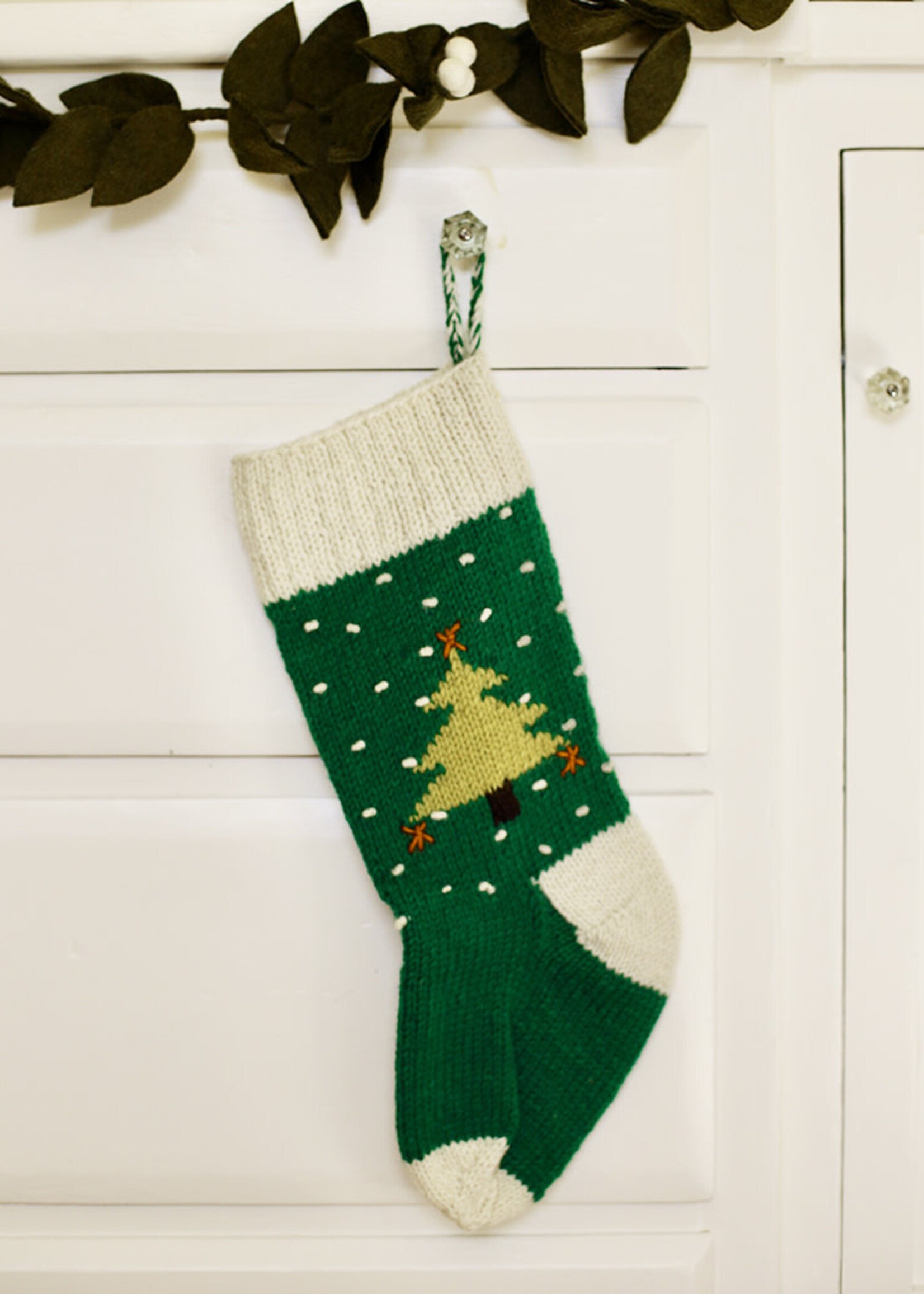 Ganesh Himal Green Knit Christmas Tree Stocking