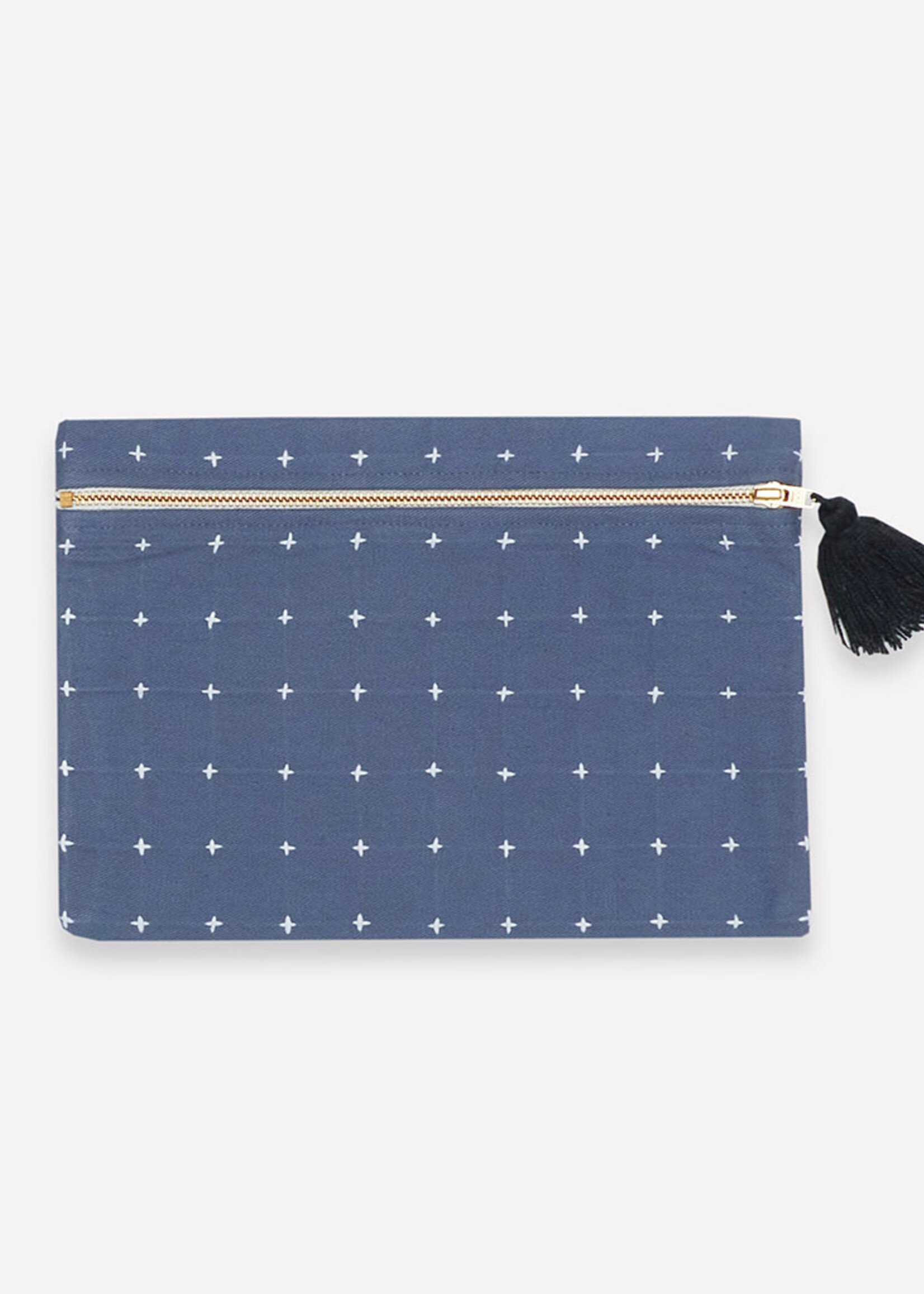 Anchal Project FINAL SALE - Slate Blue Cross-Stitch Pouch Clutch