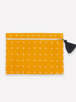 Anchal Project Mustard Yellow Cross-Stitch Pouch Clutch