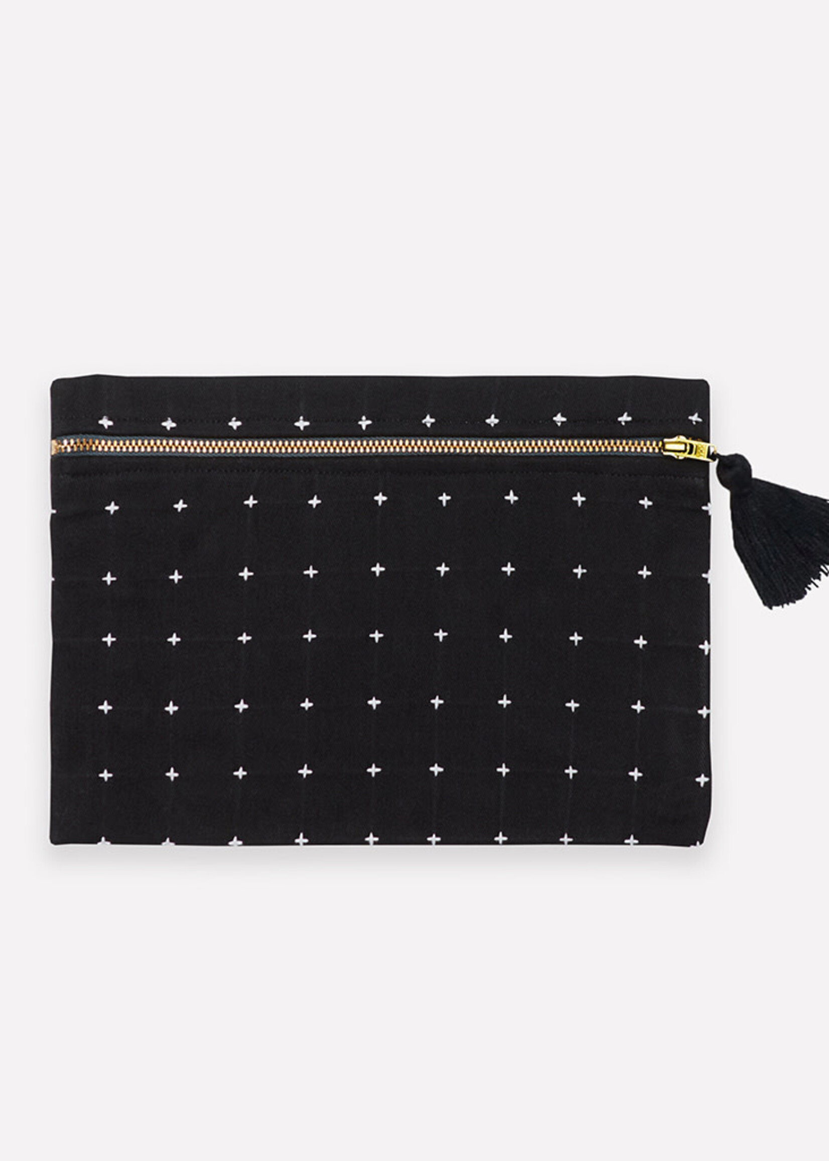 Anchal Project Charcoal Black Cross-Stitch Pouch Clutch