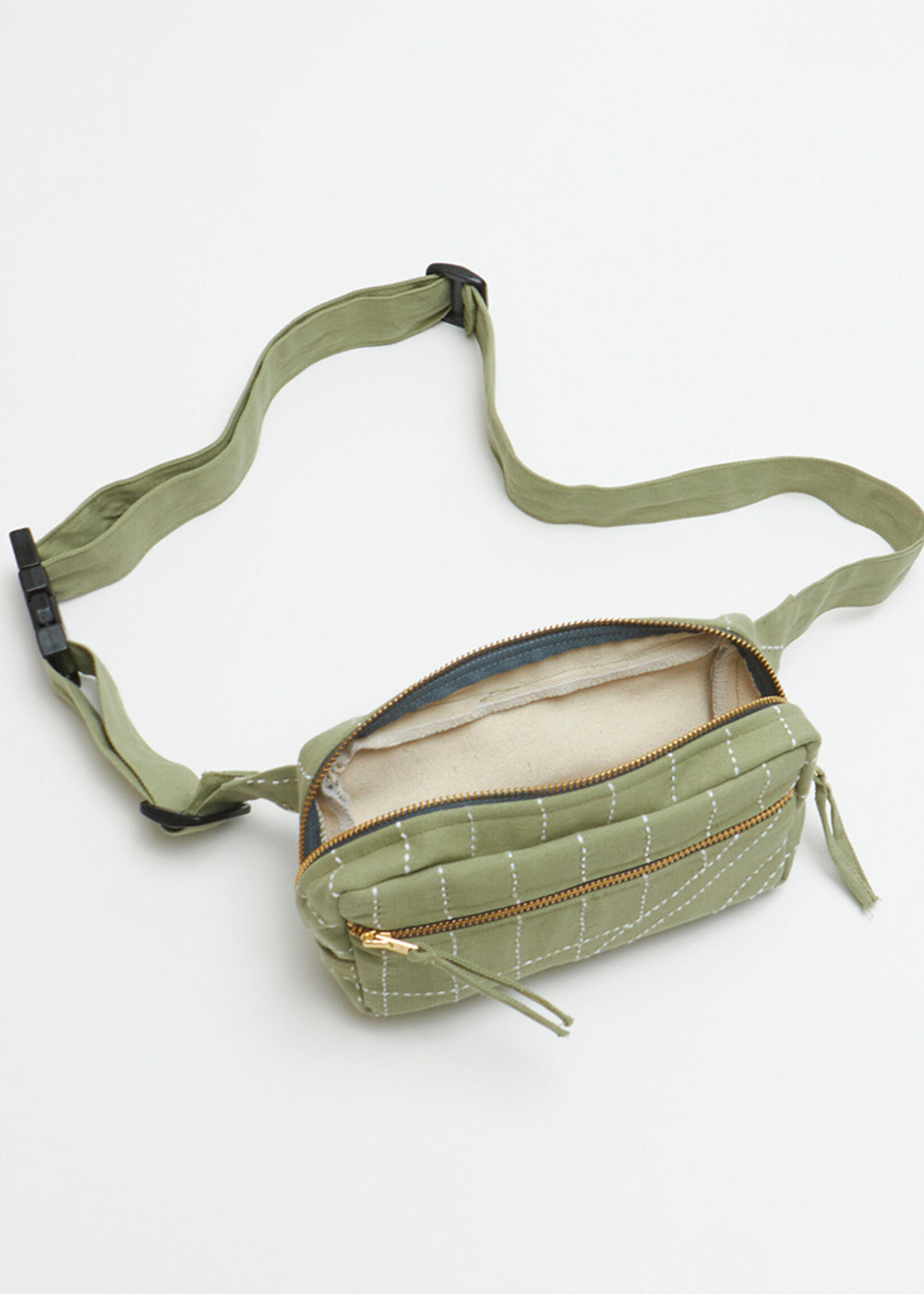 Anchal Project Sage Green Crossbody Kantha Belt Bag