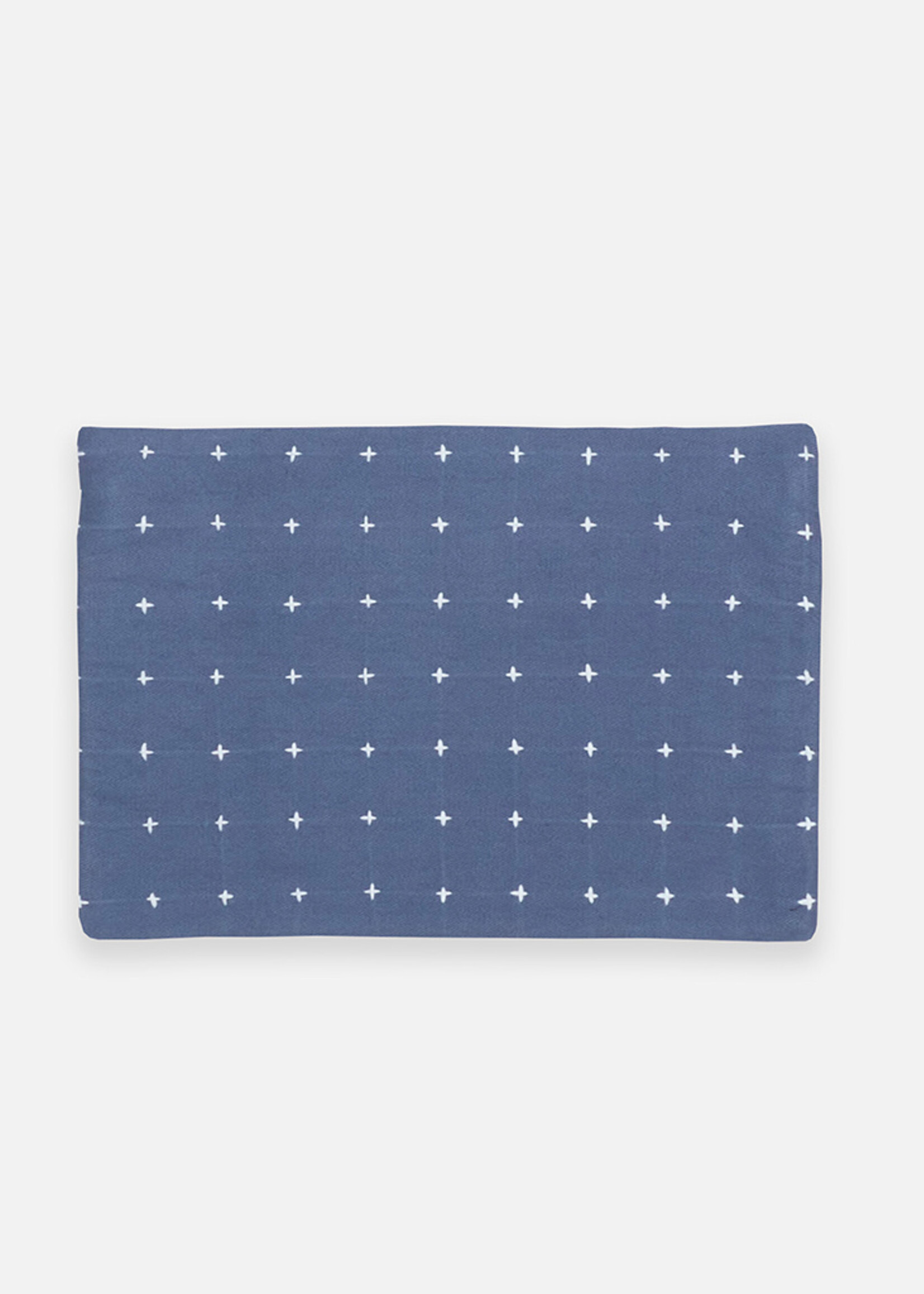 Anchal Project FINAL SALE - Slate Blue Cross-Stitch Pouch Clutch