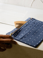 Anchal Project FINAL SALE - Slate Blue Cross-Stitch Pouch Clutch