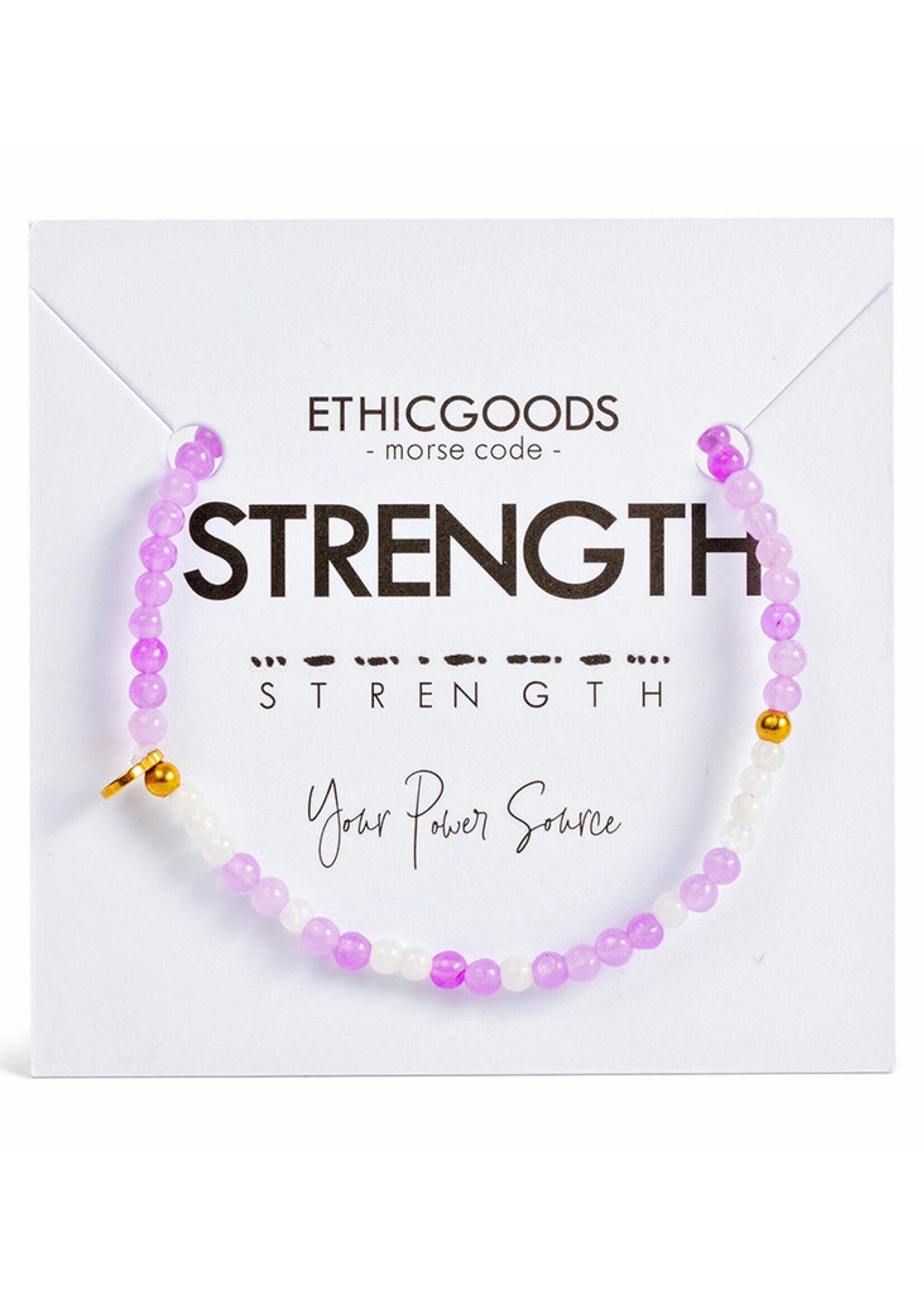 Ethic Goods 3mm Morse Code STRENGTH Bracelet - Lavender Quartz & Cloudy Glass