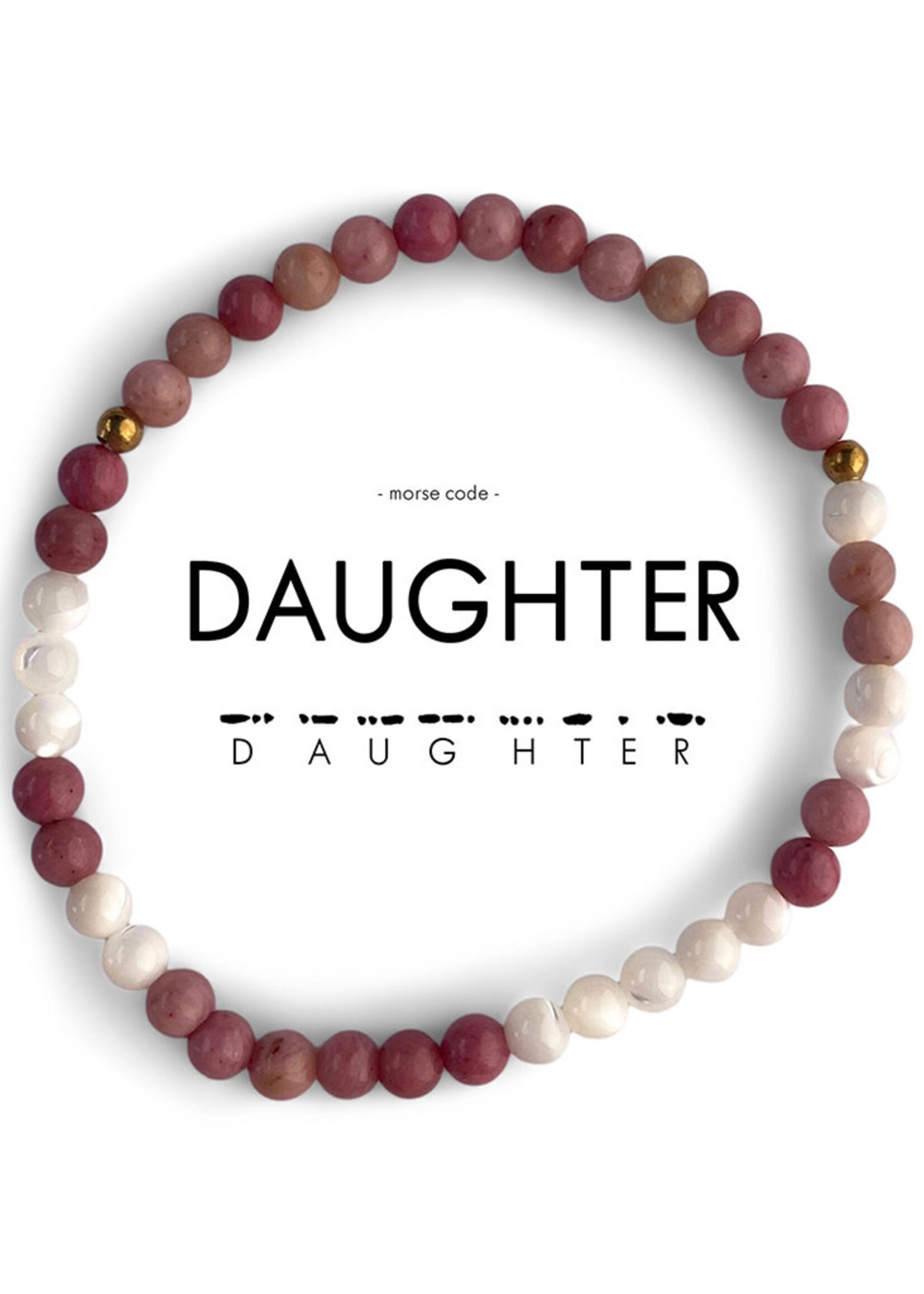 Ethic Goods Morse Code DAUGHTER Bracelet - Pearl & Pink Rhodonite