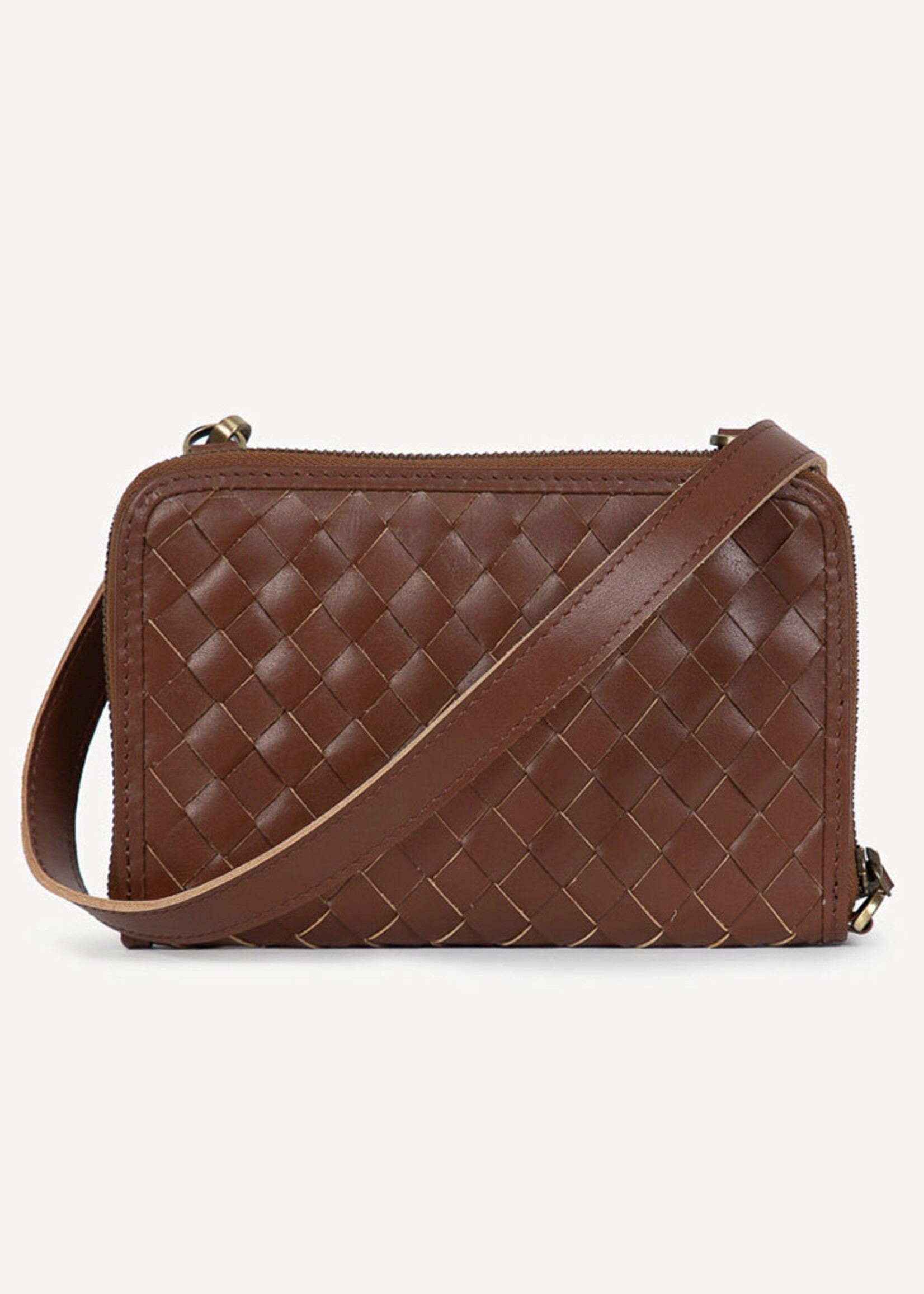 Joyn Chocolate Brown Woven Crossbody Wallet