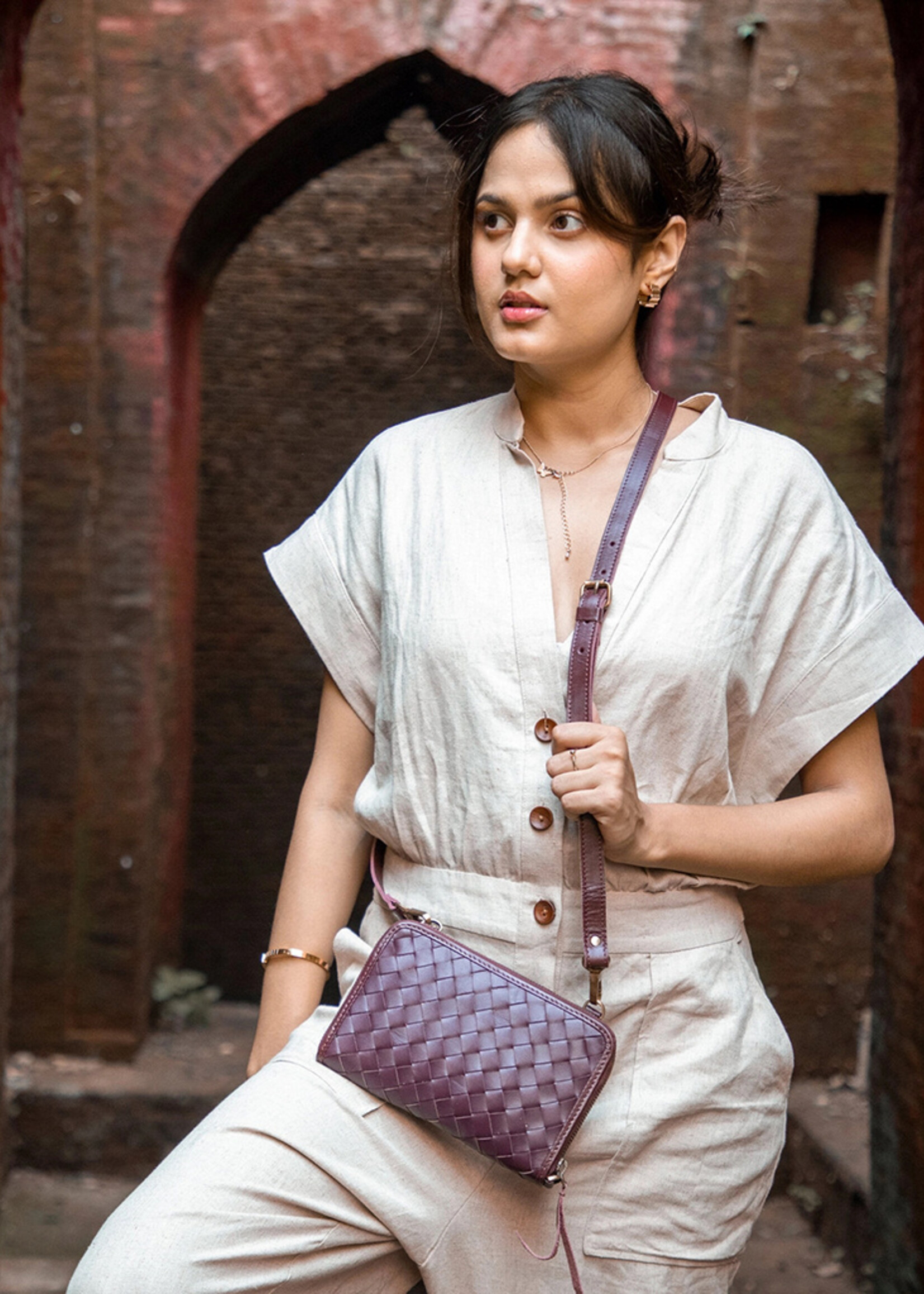 Joyn Plum Woven Crossbody Wallet