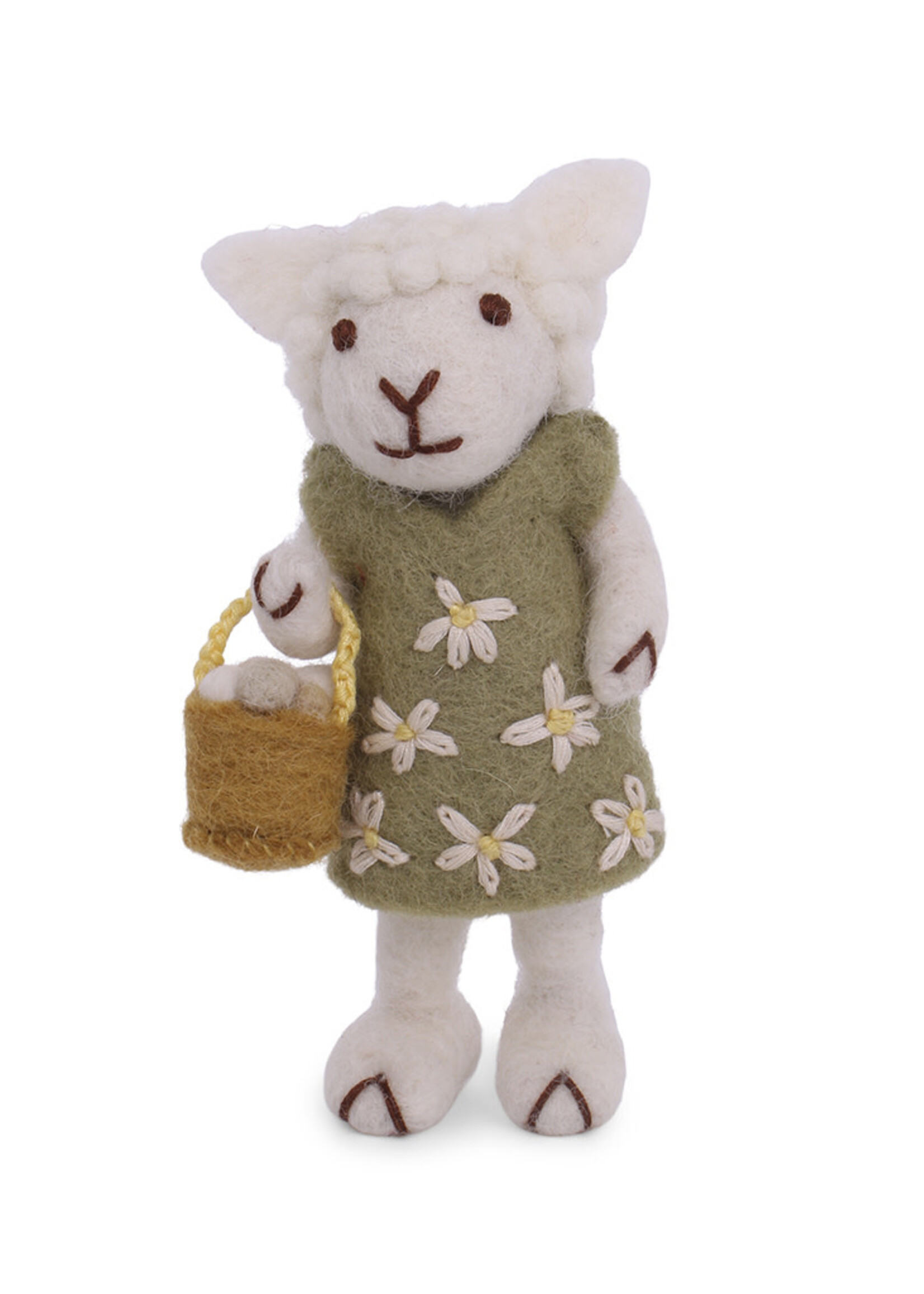 Gry and Sif Felt Sheep Ornament - Green Dress and Egg Basket