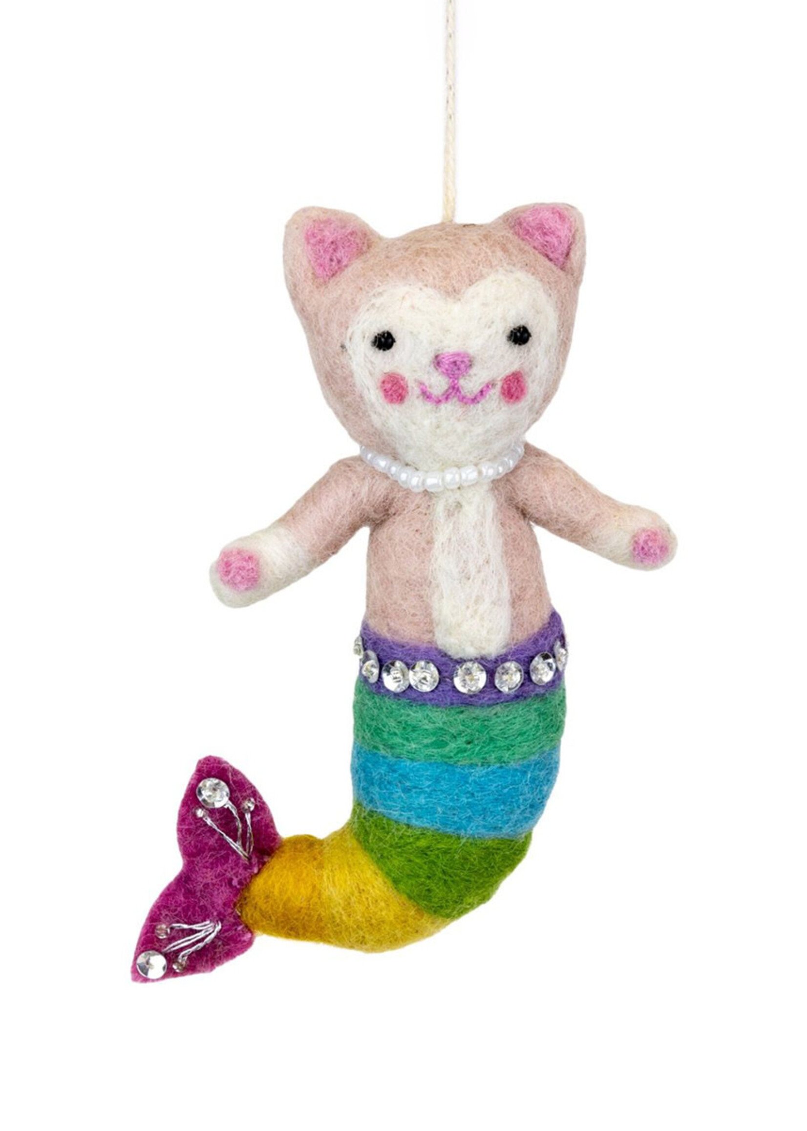 dZi Rainbow Purrmaid Ornament - Felt Cat Mermaid