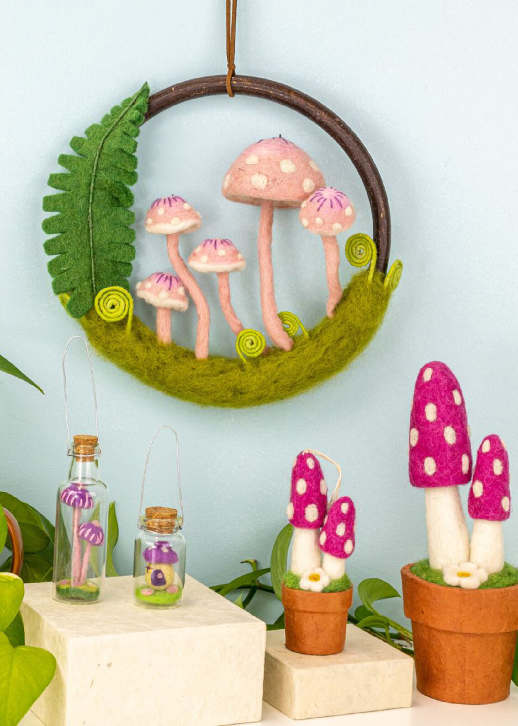 dZi FINAL SALE - Felt Pink Ladies Mushroom Ring