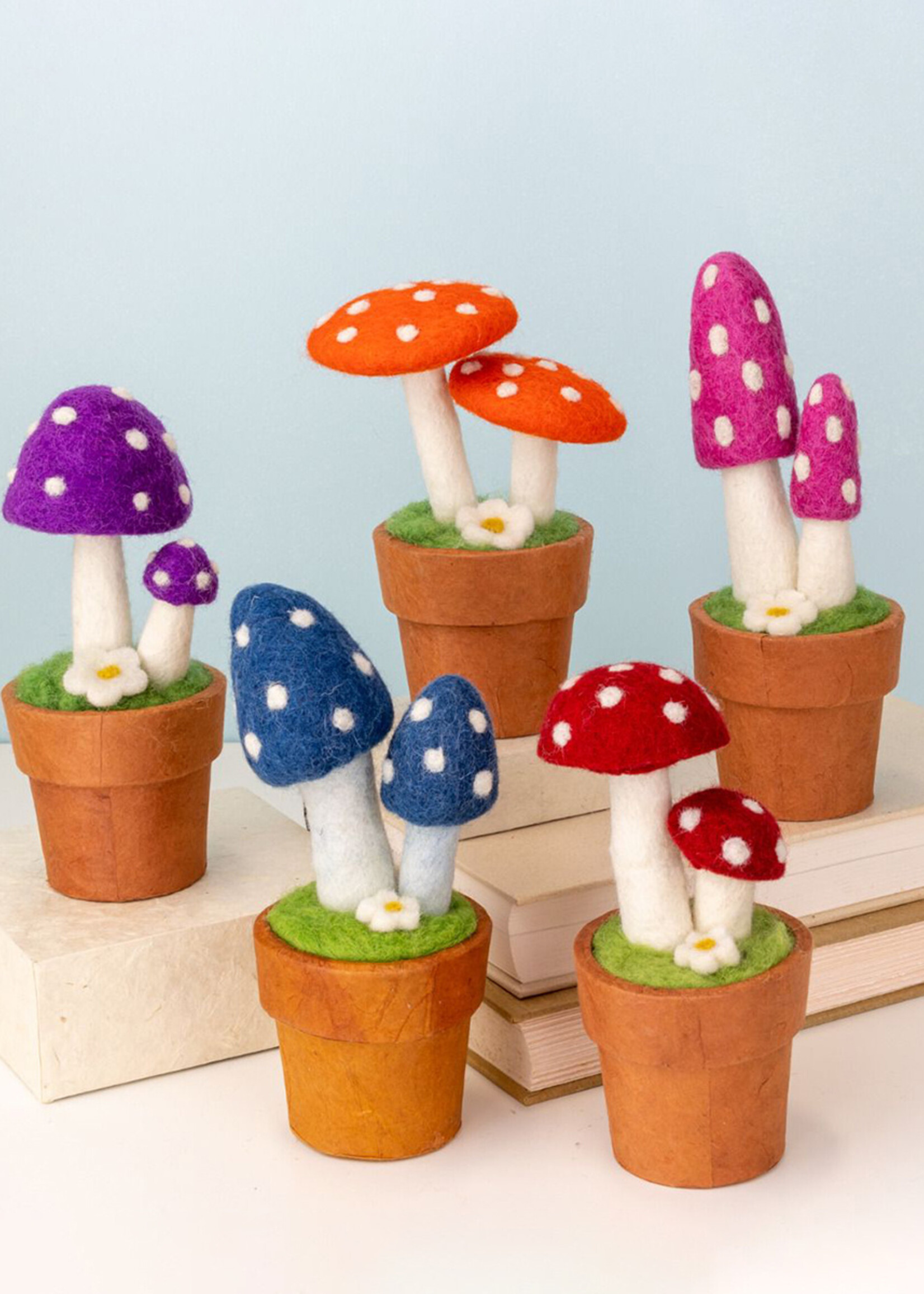 dZi Red Twin Fairy Mushroom Potted Plant
